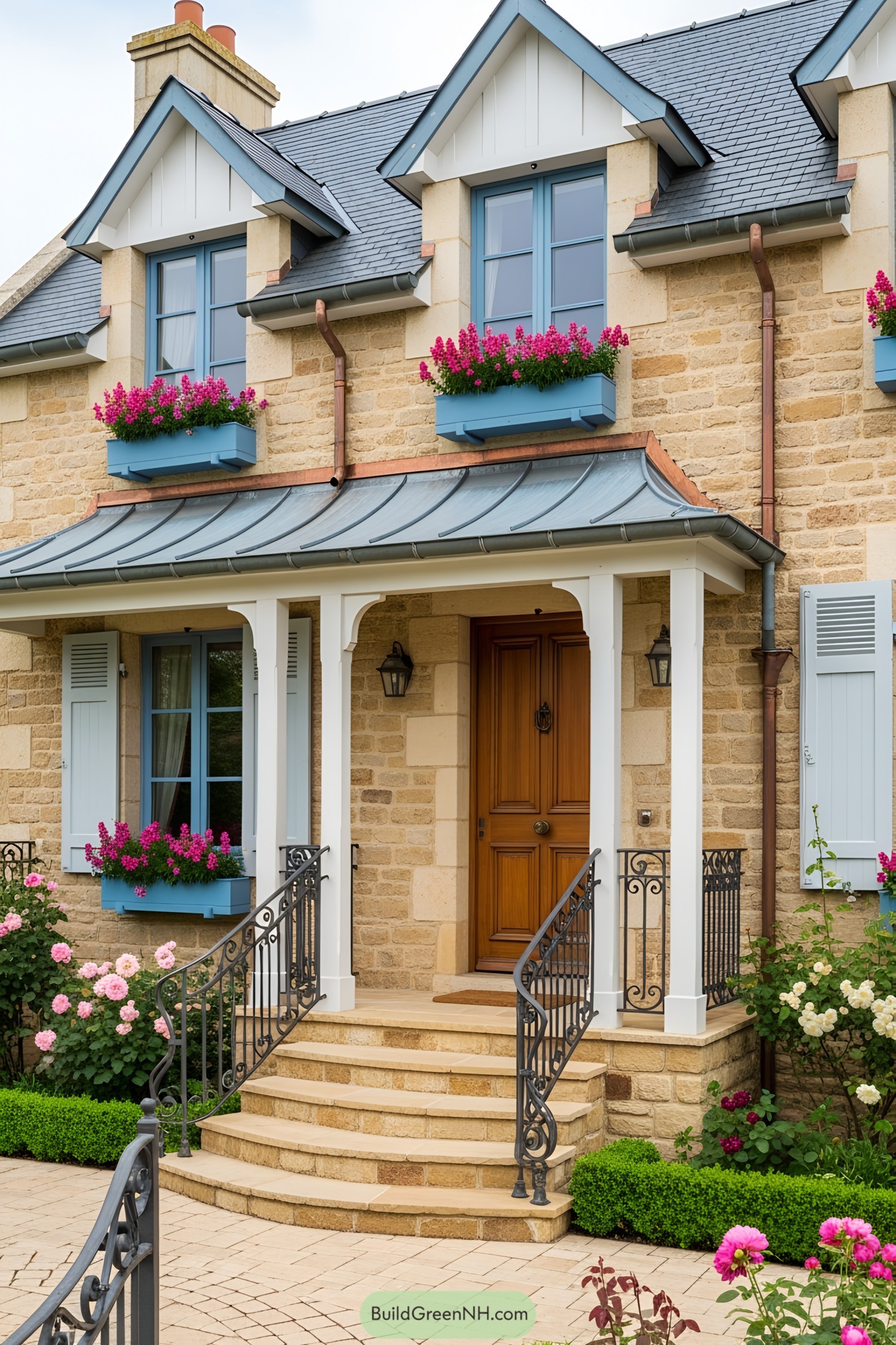 Charming cottage with lush flower boxes
