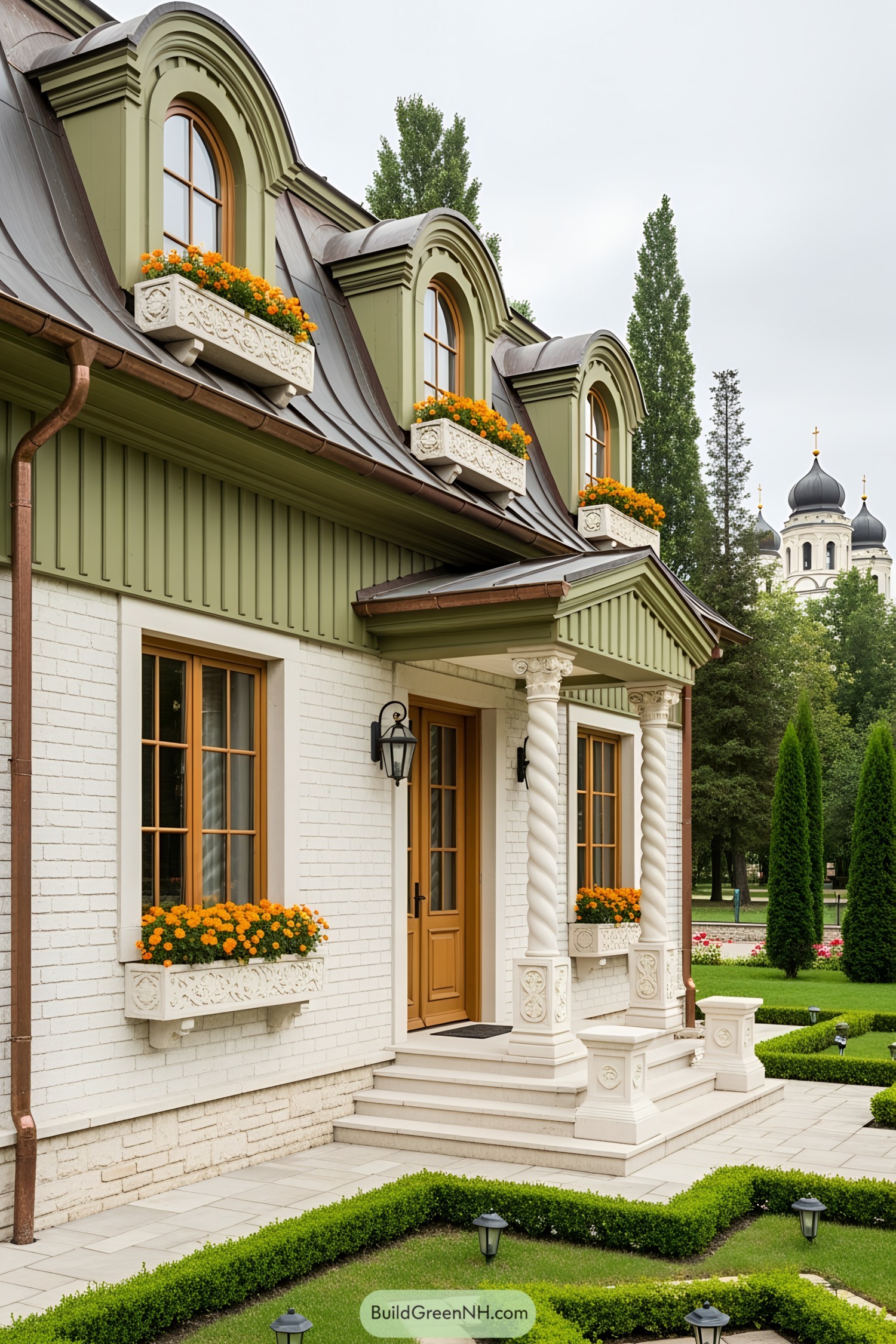 Modern European cottage with flower boxes