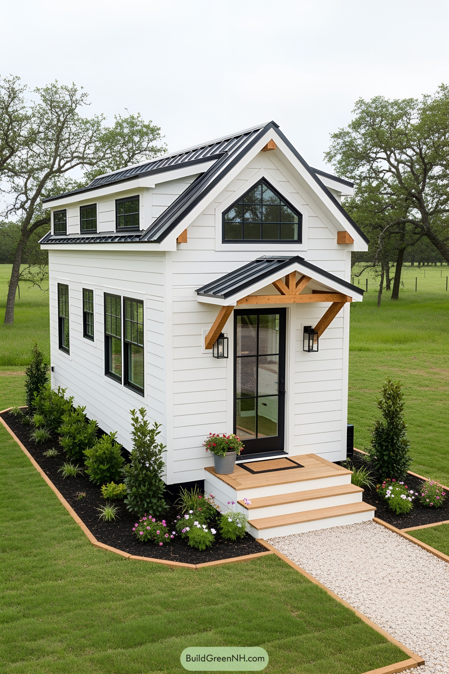 Cozy tiny farmhouse with a welcoming porch