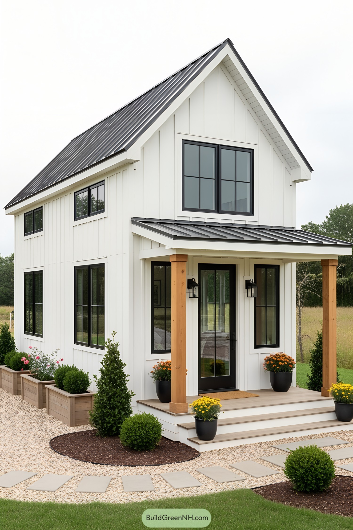 Quaint farmhouse tiny home with porch