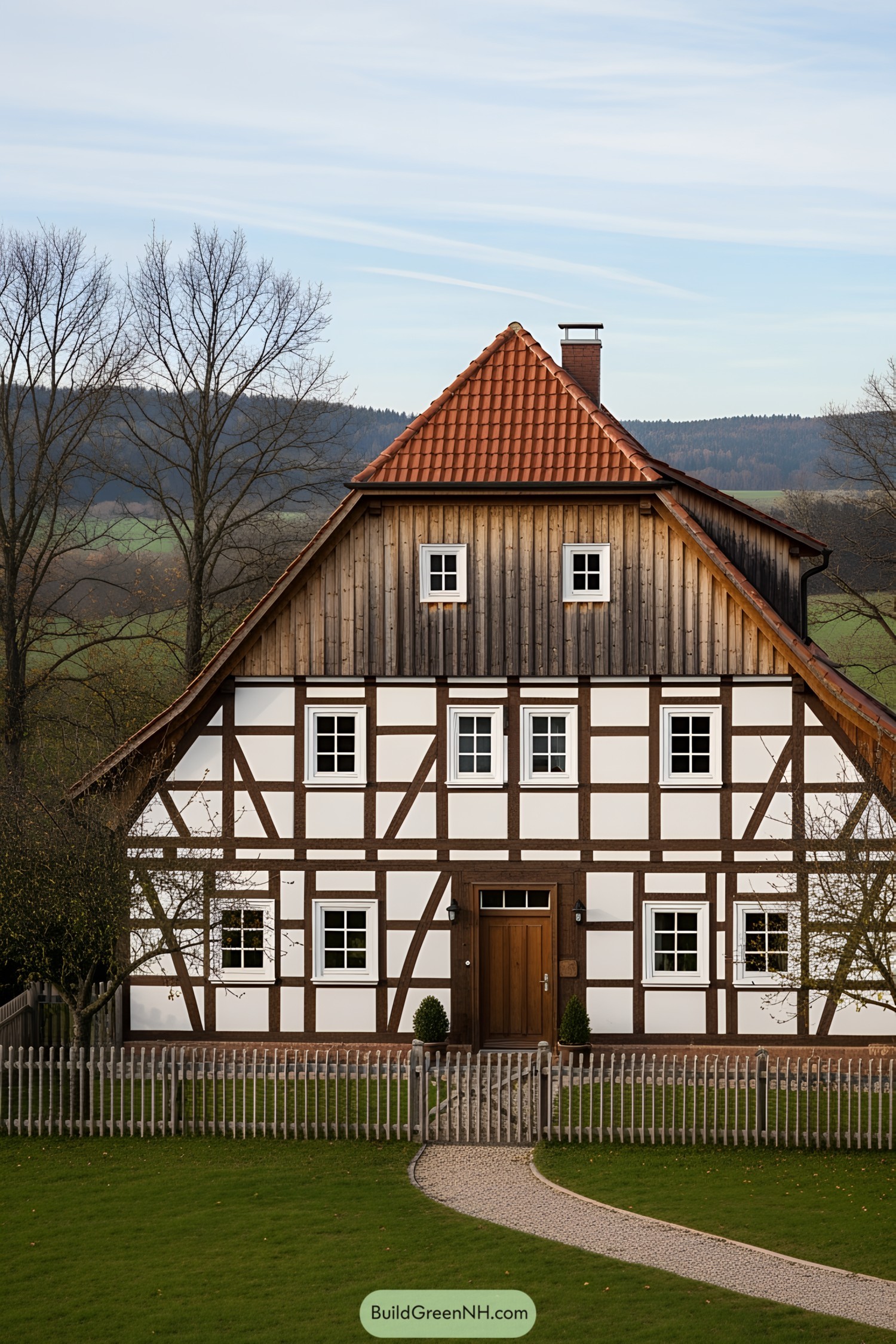 Charming half-timbered house with red-tiled roof