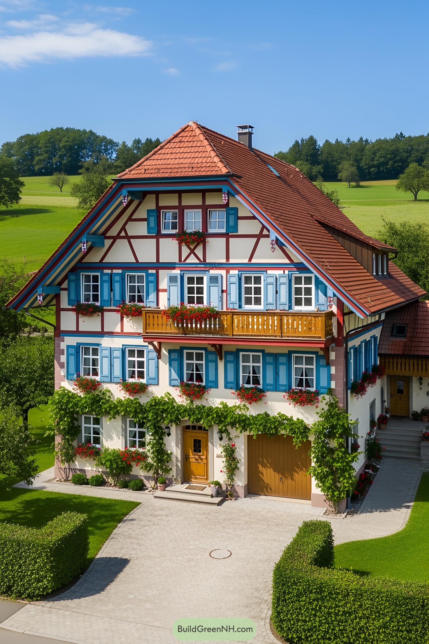 Traditional German house with blue shutters