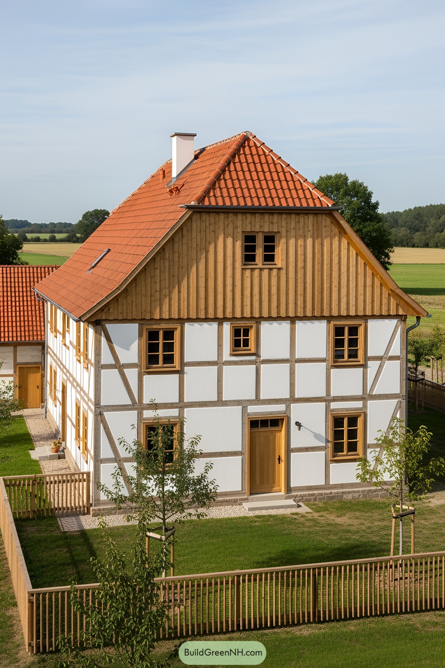 Charming German farmhouse with timber accents and red roof