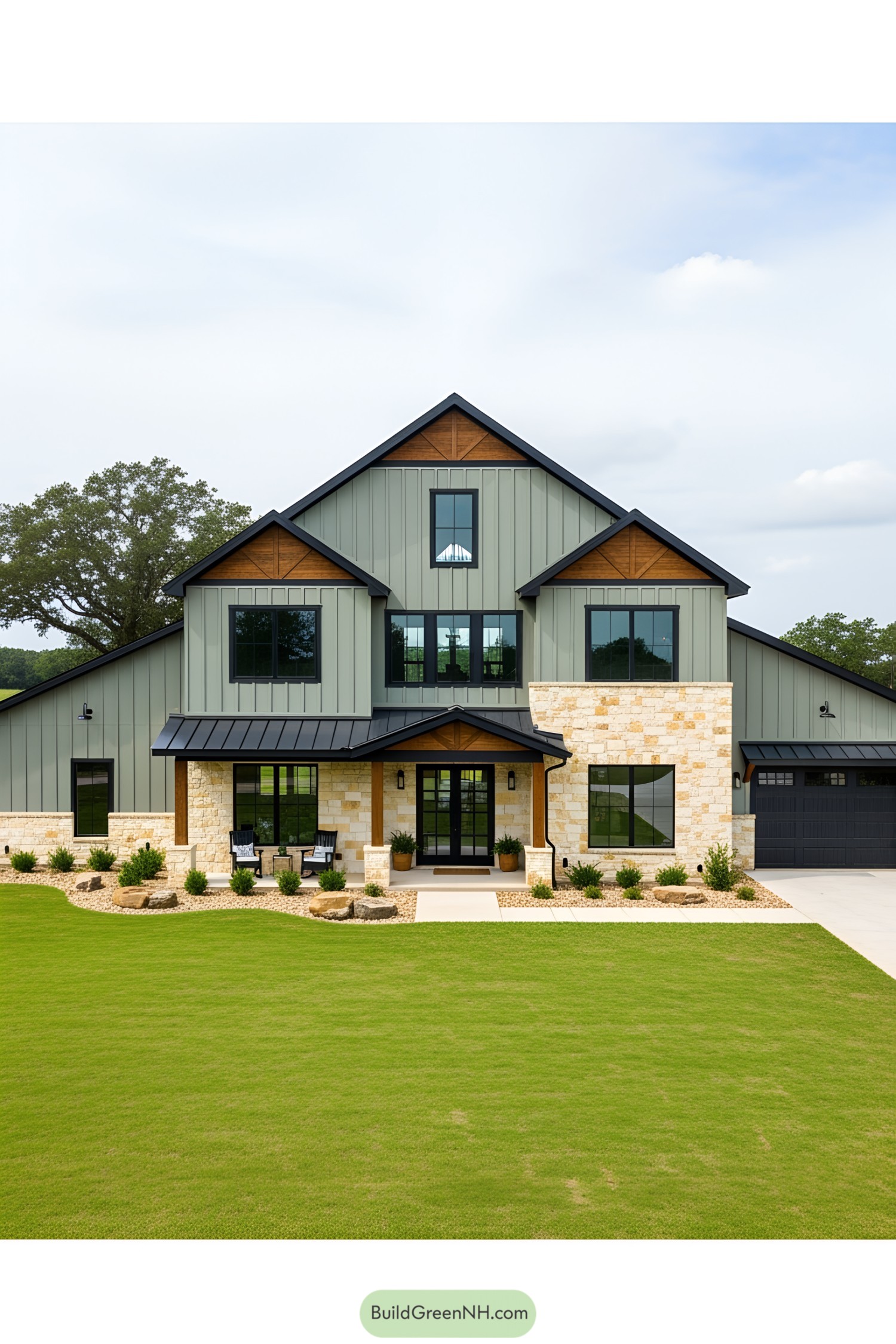 Large barndominium with stone and metal siding
