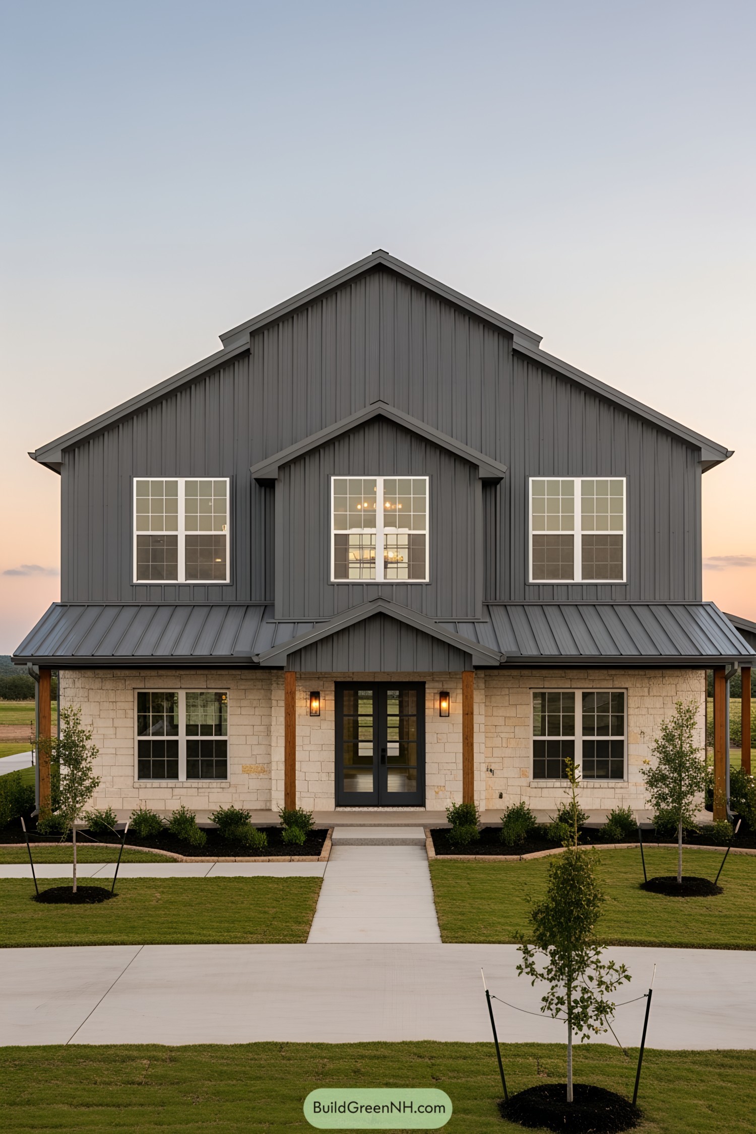 Stylish gray barndominium with modern finishes