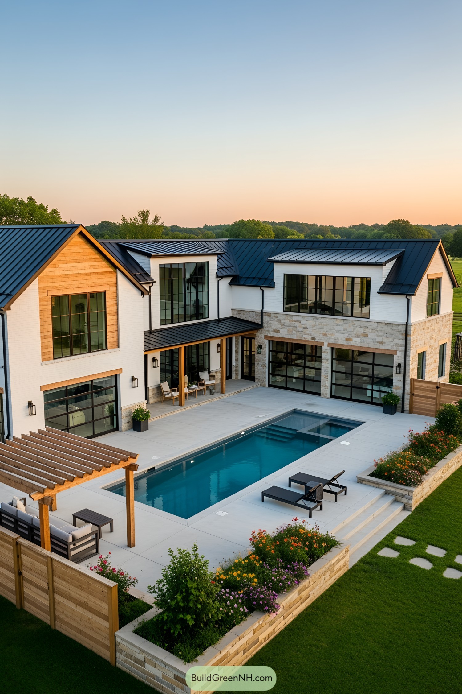 Modern home with expansive pool patio