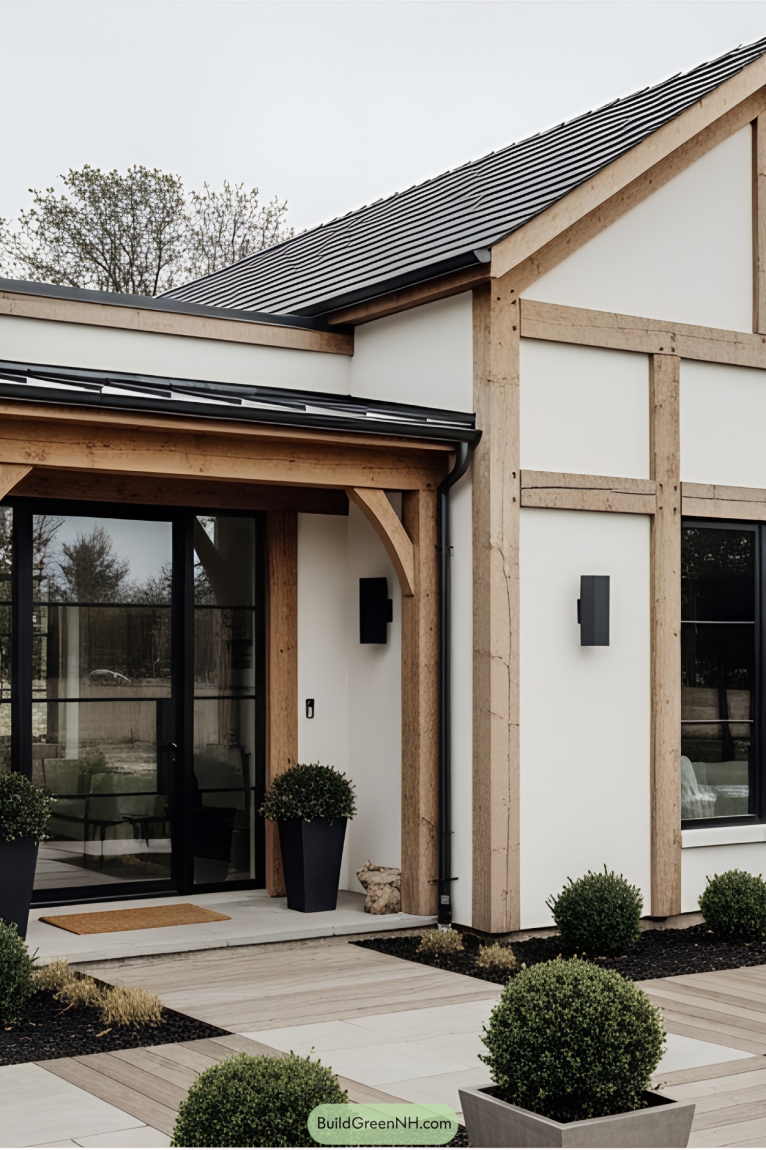 Modern house with wooden beams and sleek design