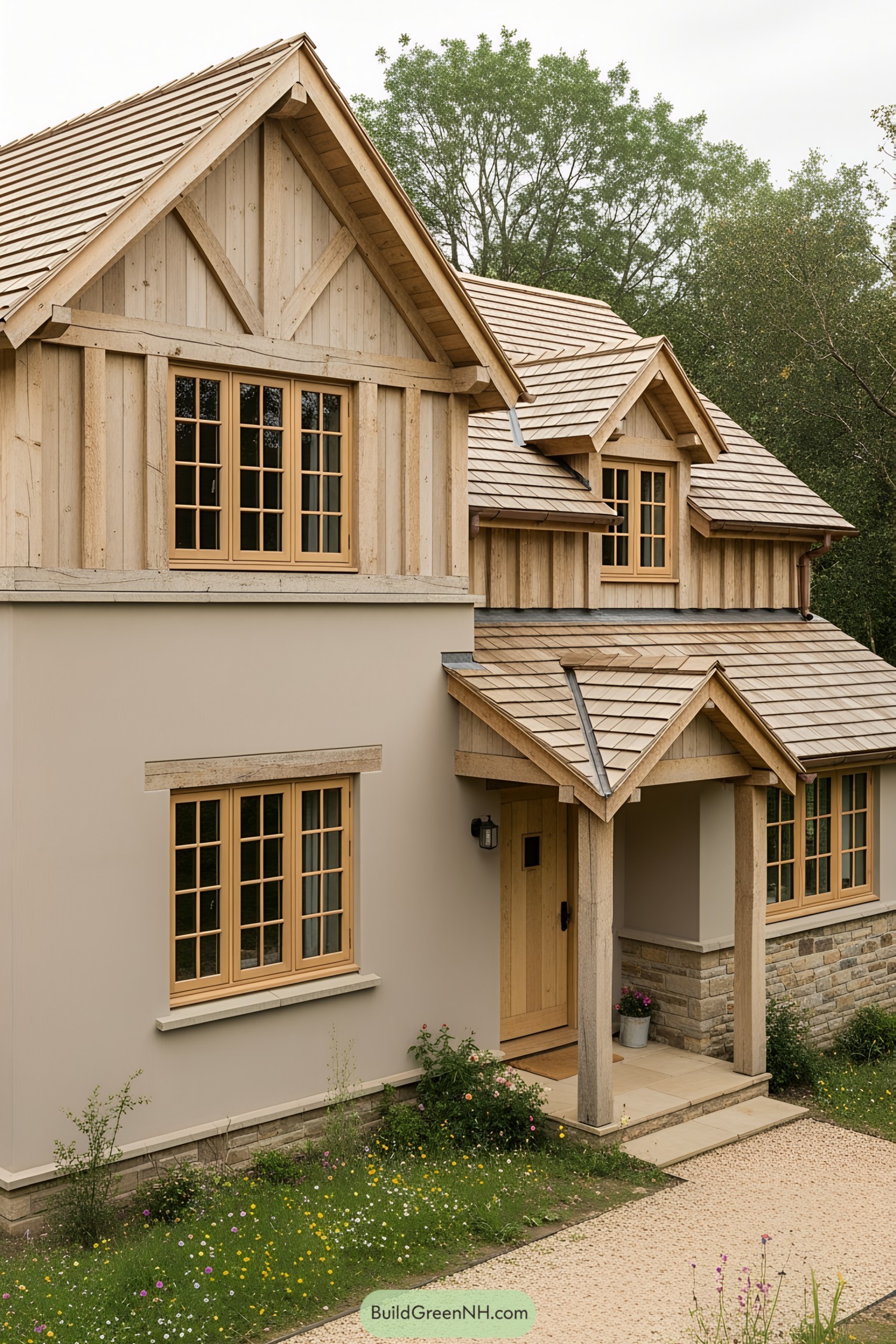 House with wooden beams and a charming entrance