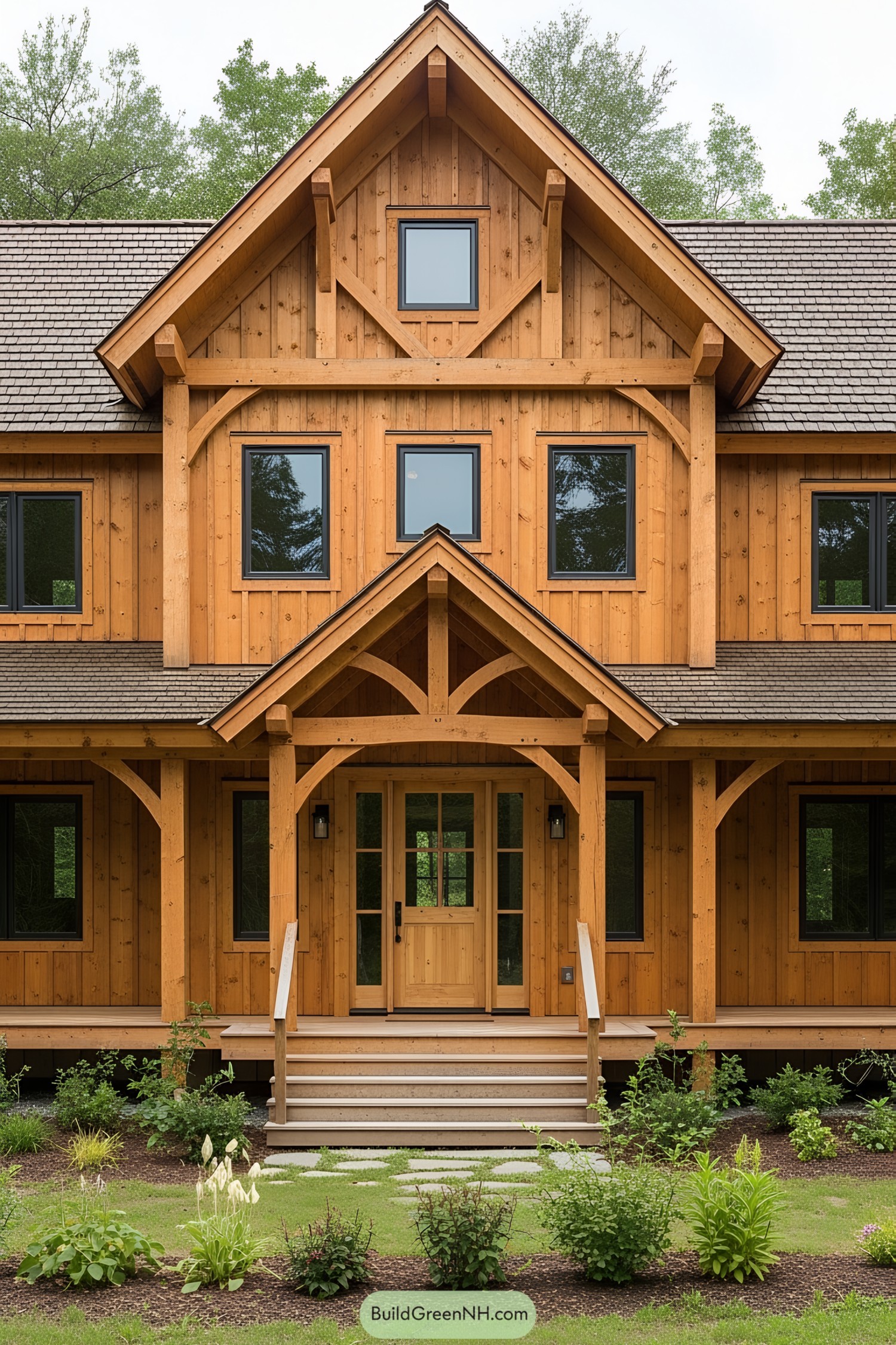 Cozy wooden house with a charming entrance