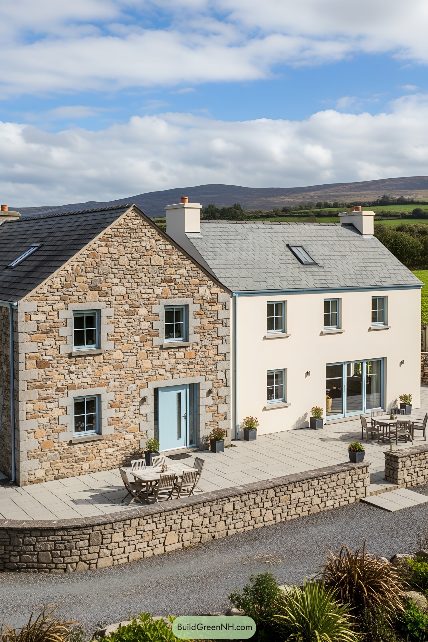 Traditional farmhouse with stone and plaster facade
