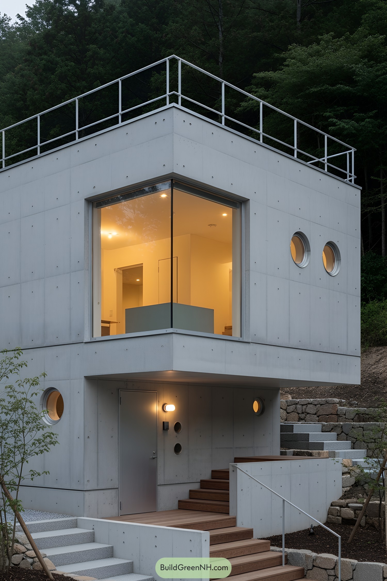 Contemporary Japanese cabin with large windows