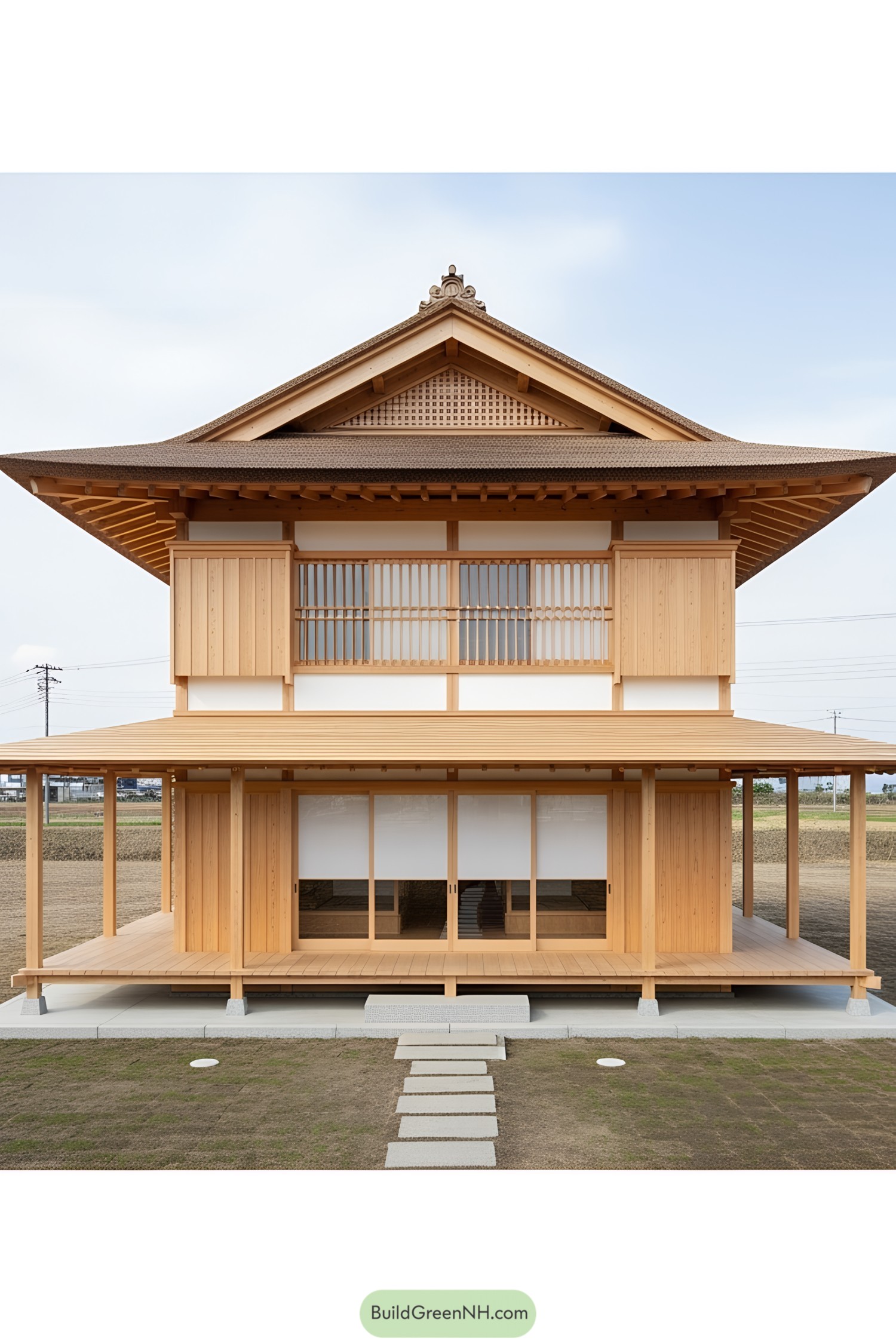 Elegant traditional Japanese farmhouse with wooden architecture
