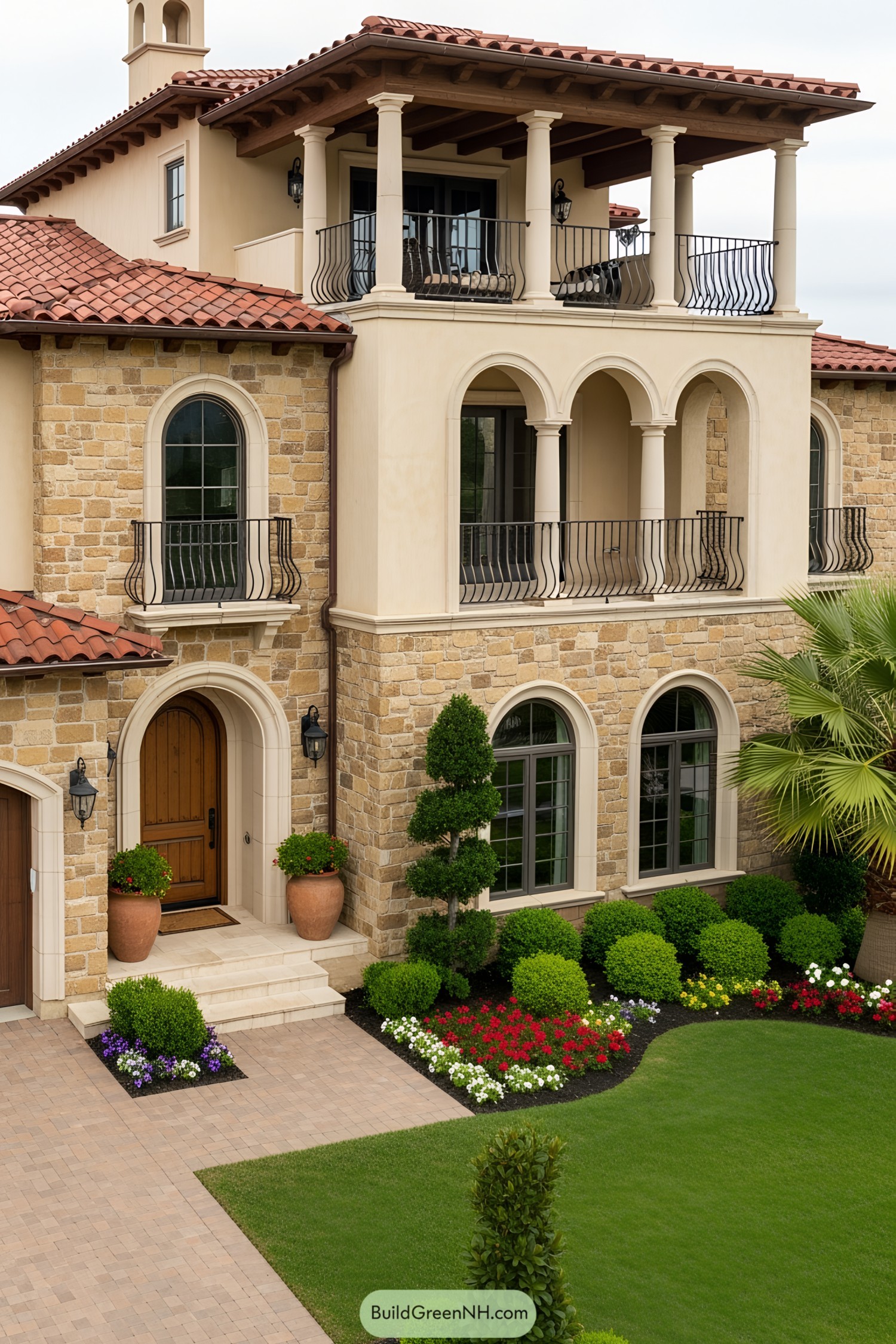 Elegant Mediterranean house with arches and terracotta tiles