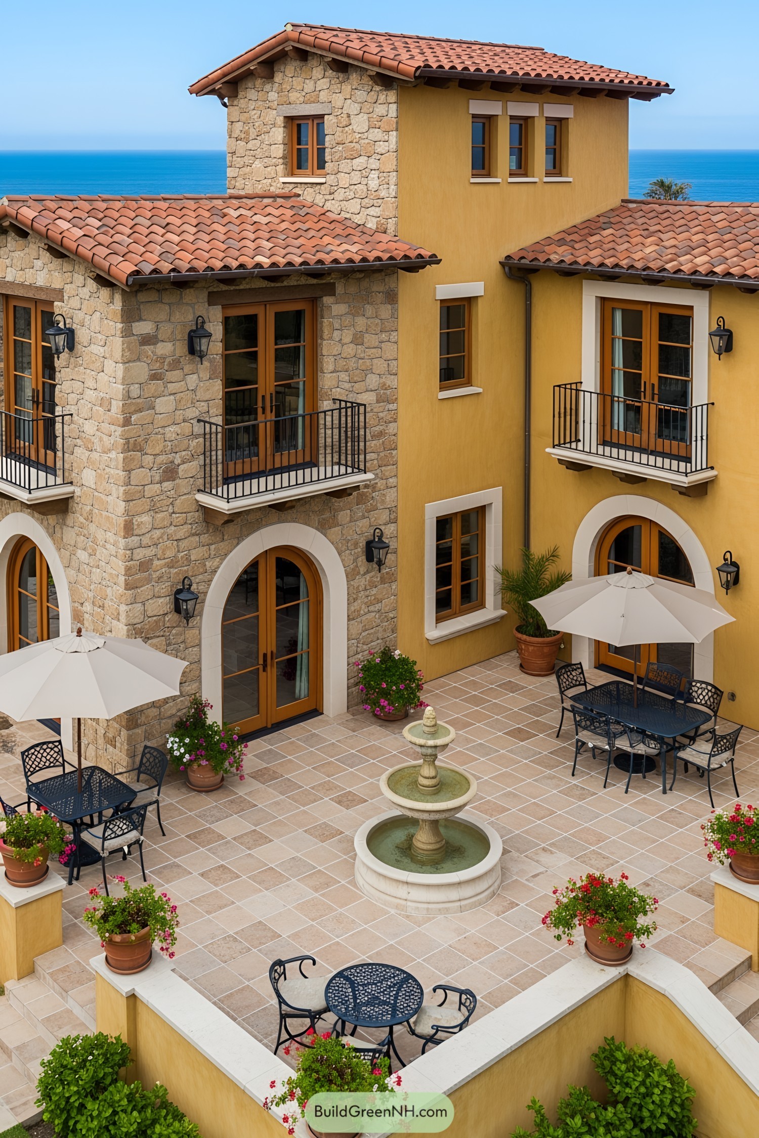 Mediterranean villa with terrace and fountain