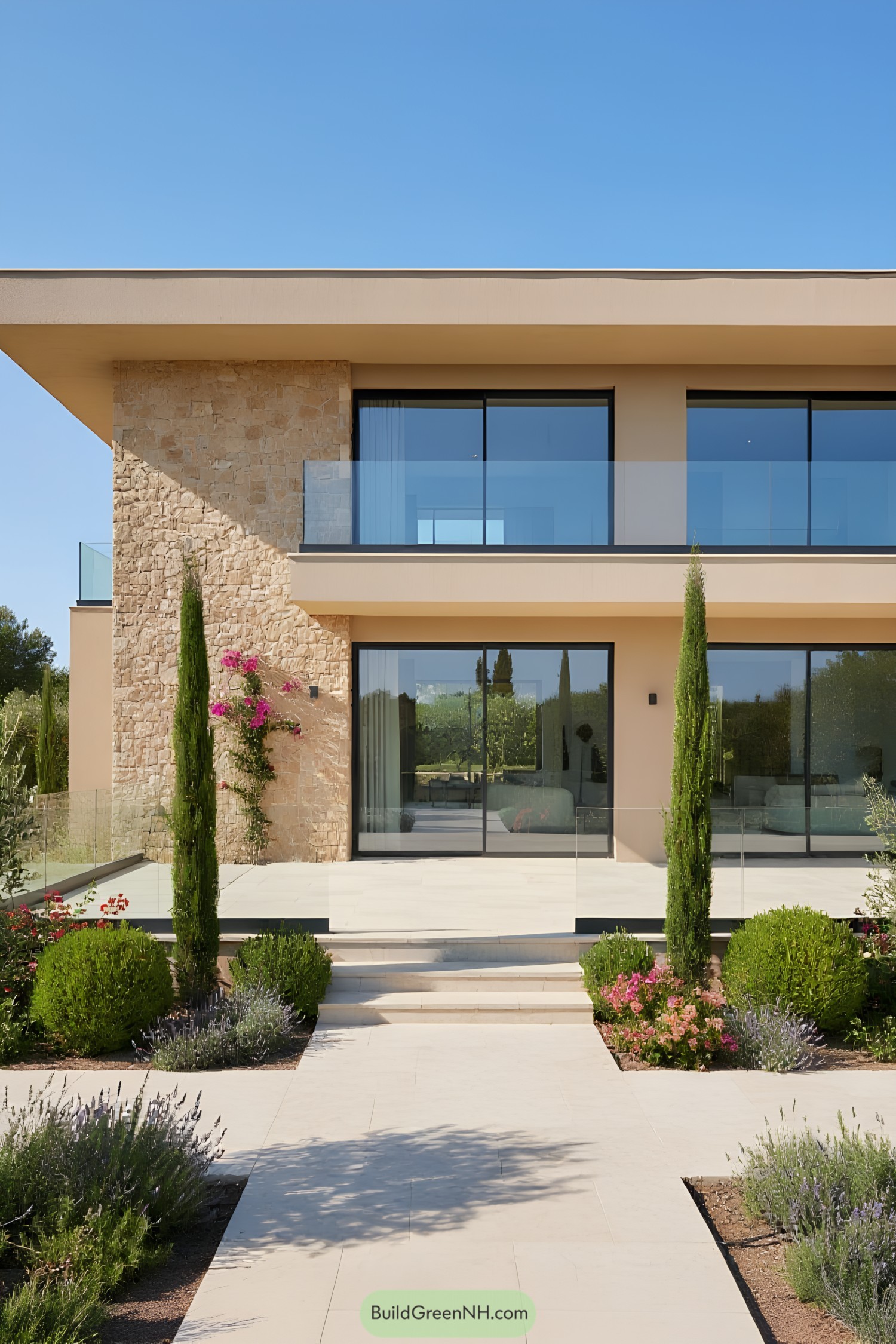 Contemporary Mediterranean house with glass and stone elements