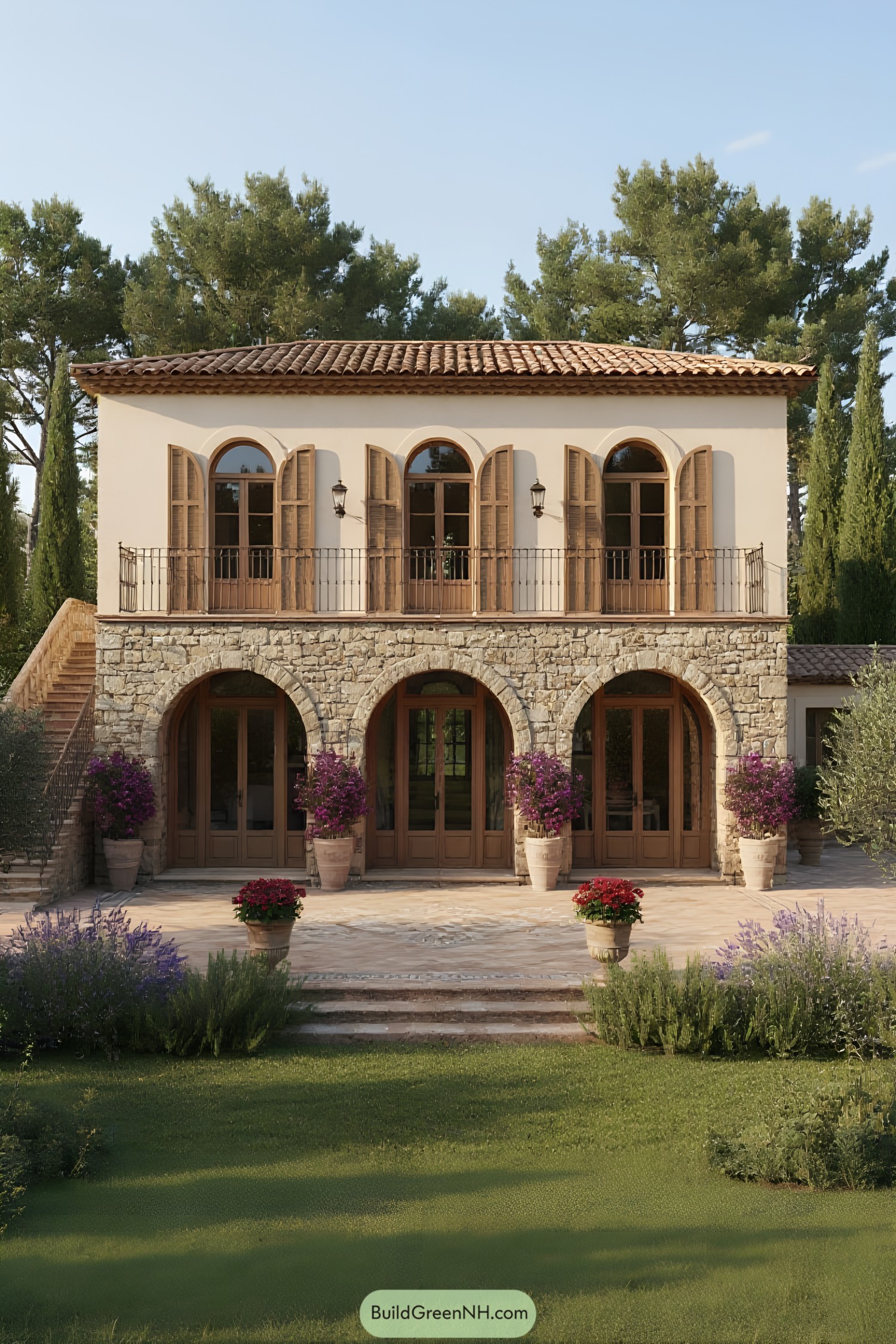 Two-Story Mediterranean Villa with Rustic Charm
