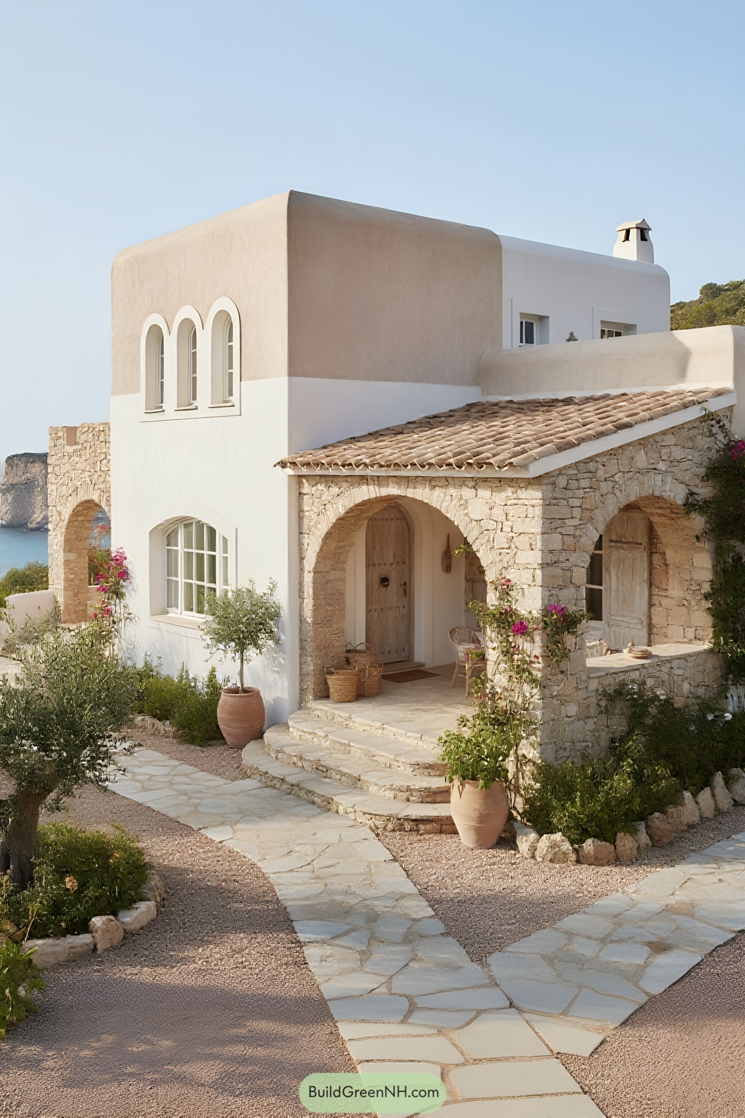 Charming Mediterranean house with stone arches and a tiled roof