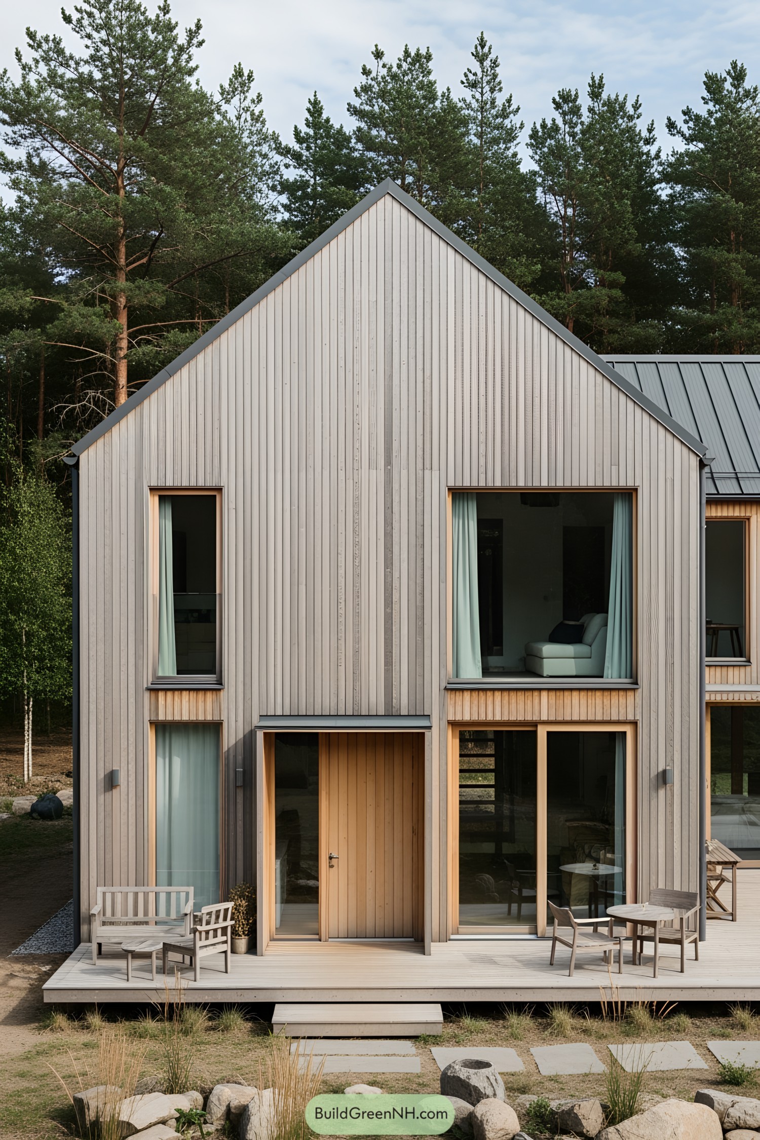 Contemporary wooden barn house with large windows