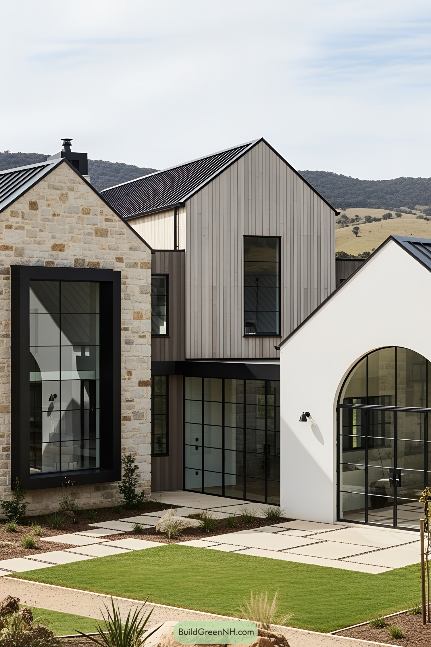 Modern country house with stone and glass elements