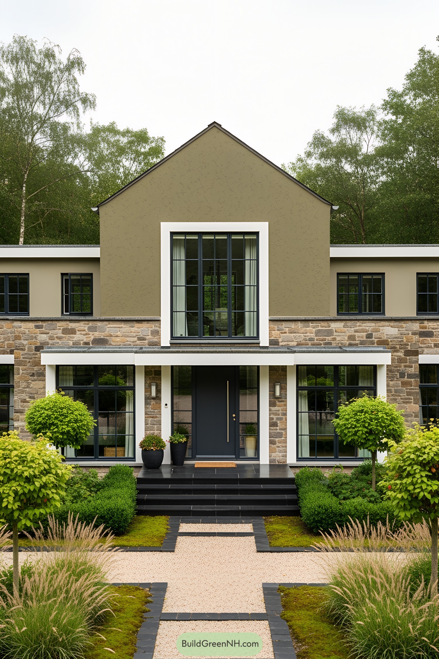 Modern country house with stone facade and sleek design