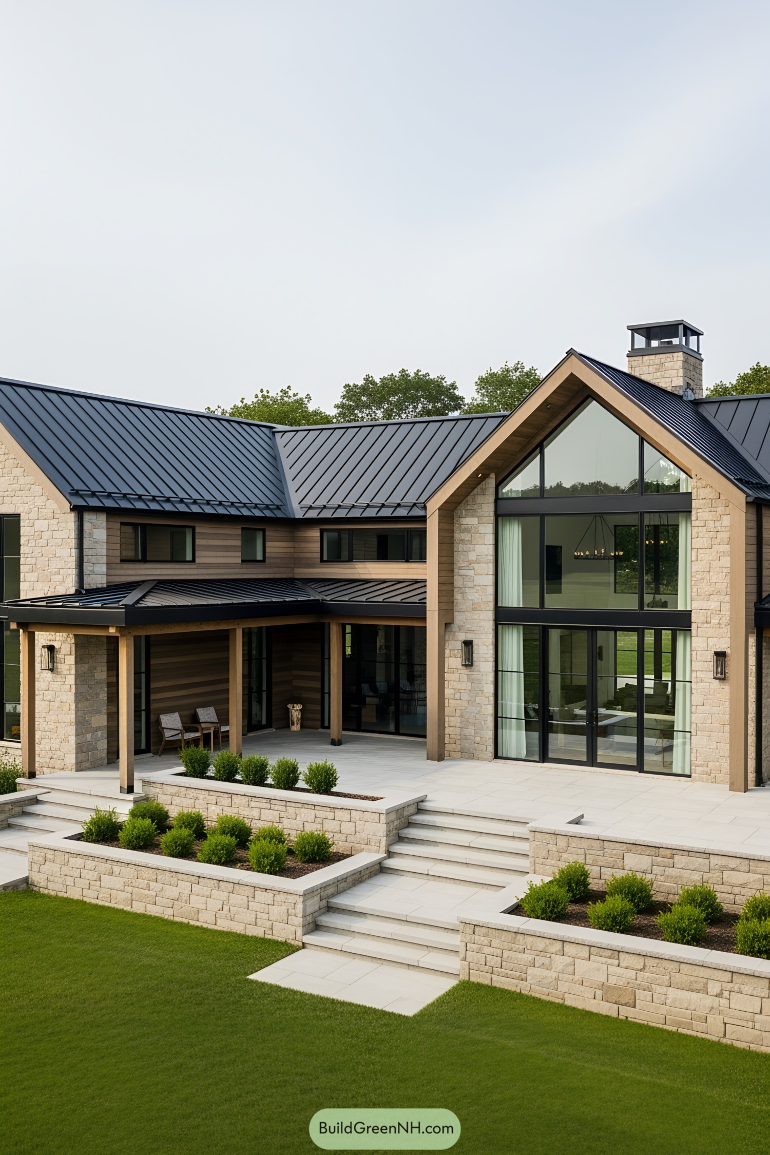 Modern country house with a sleek design and spacious patio