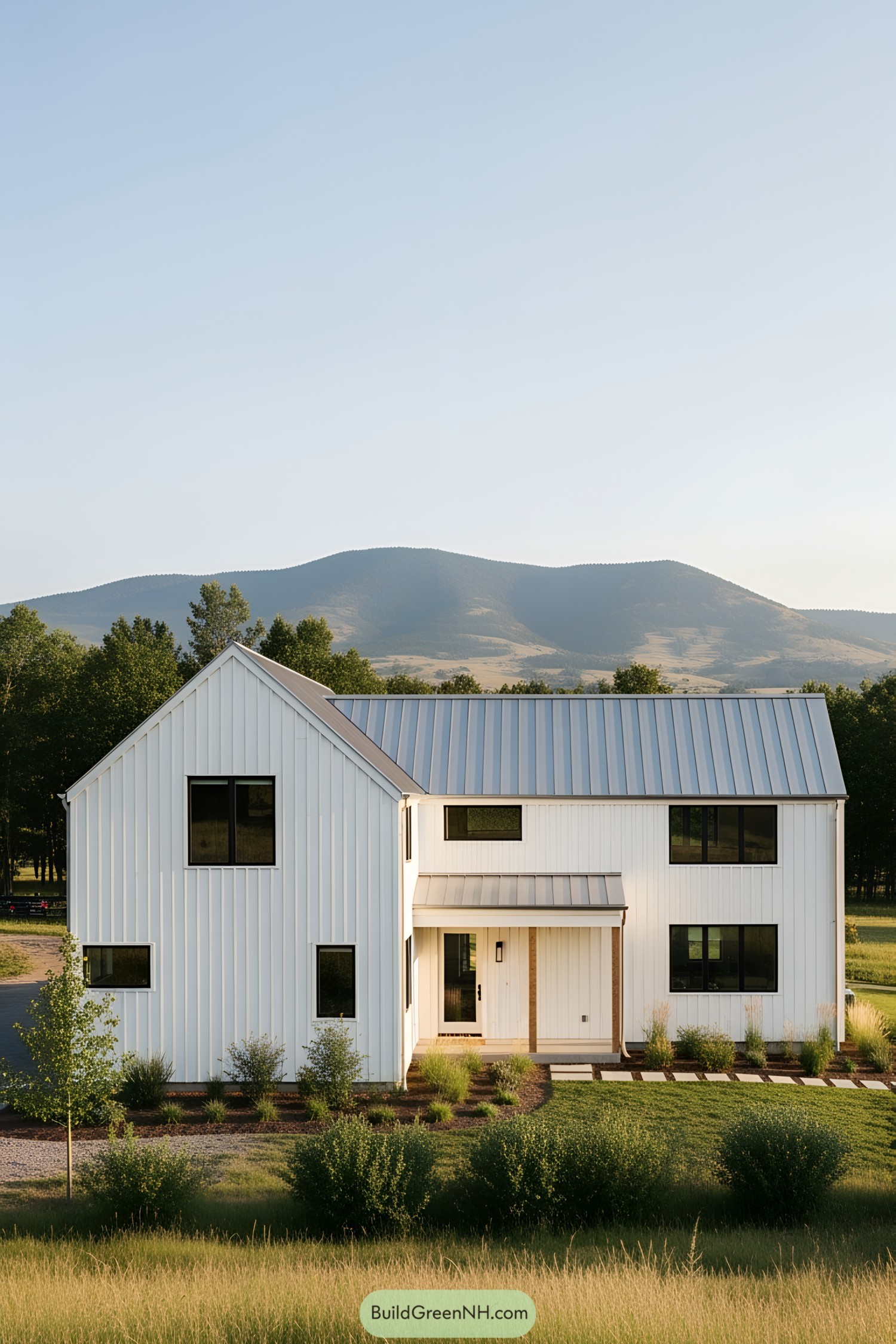 Contemporary country house with mountain backdrop
