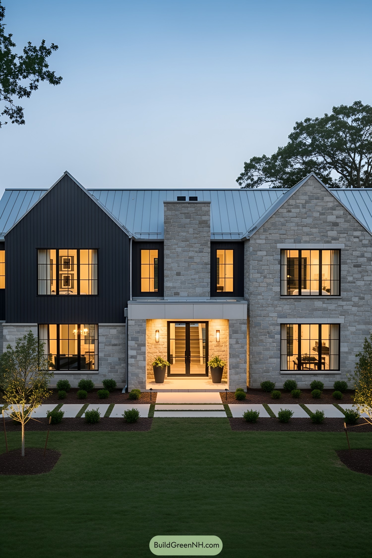 Modern country house with sleek design and stonework