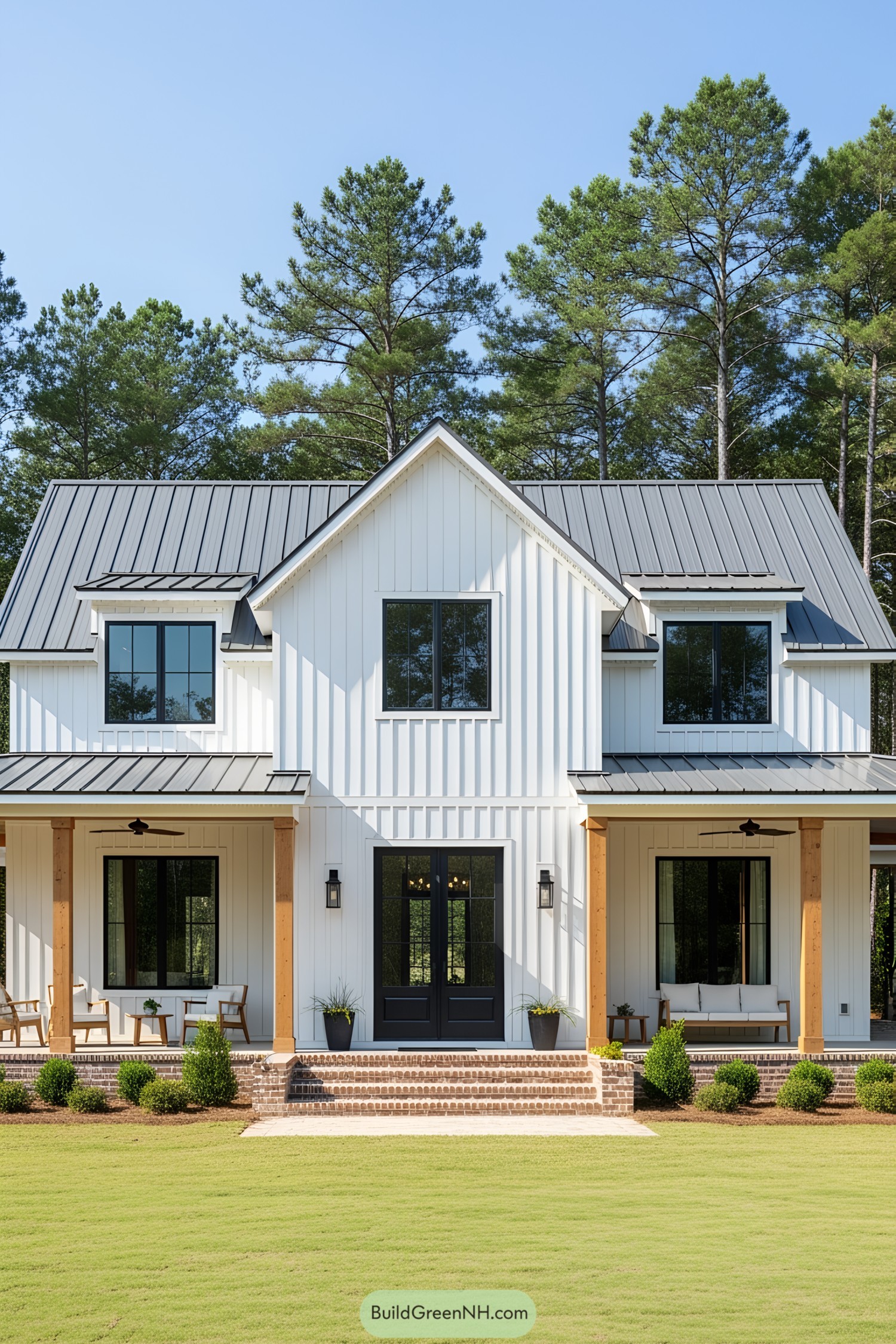 Modern country house with white exterior and large porch