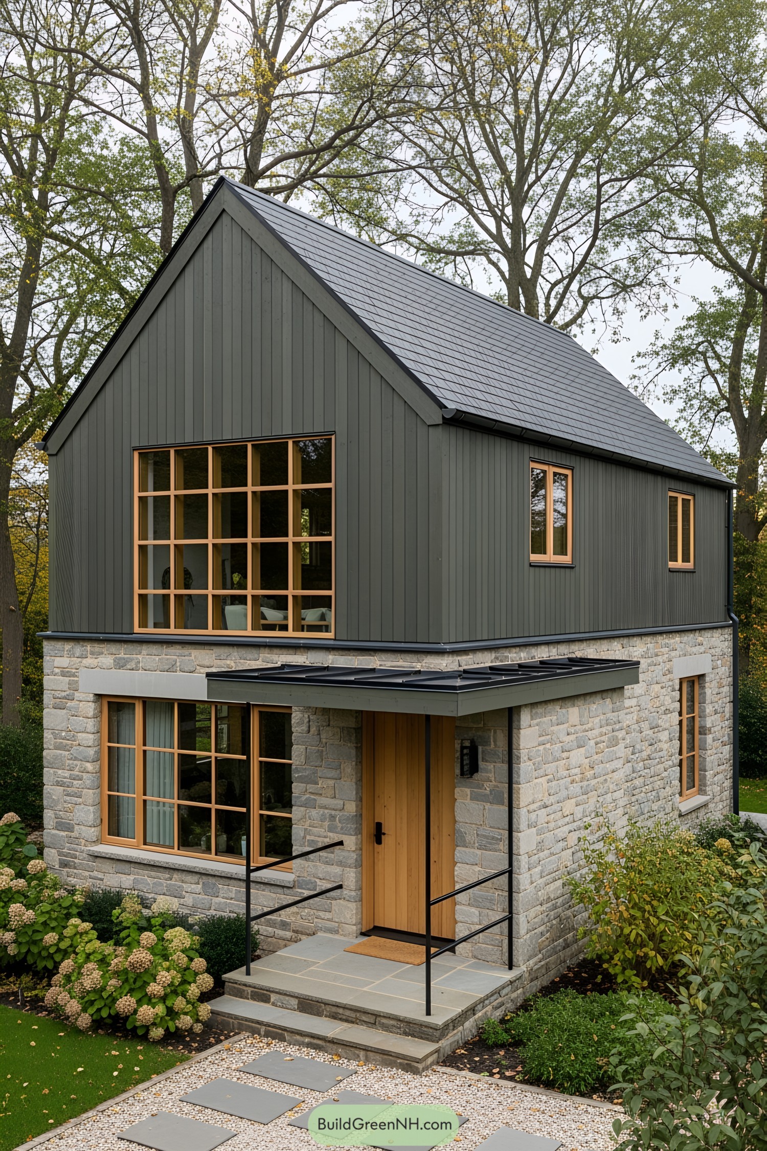 Modern cottage with sleek lines and natural stone