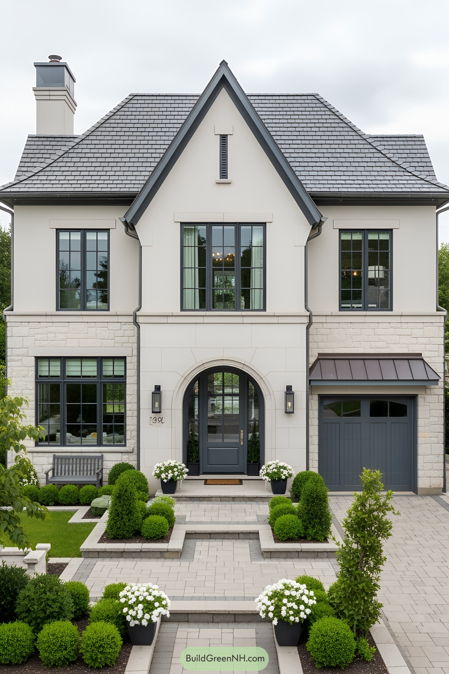Modern European cottage with manicured garden