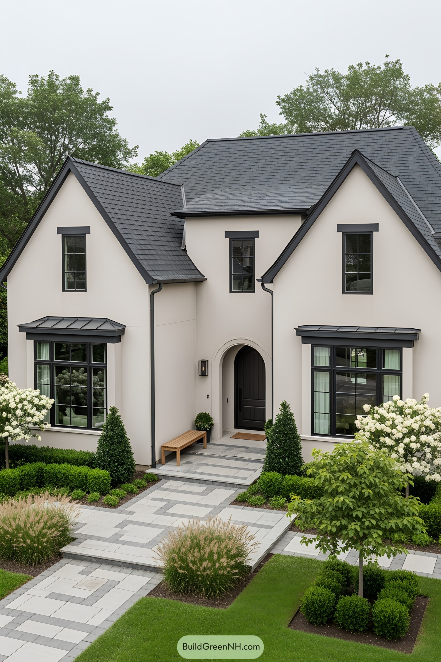 Modern European cottage with elegant landscaping
