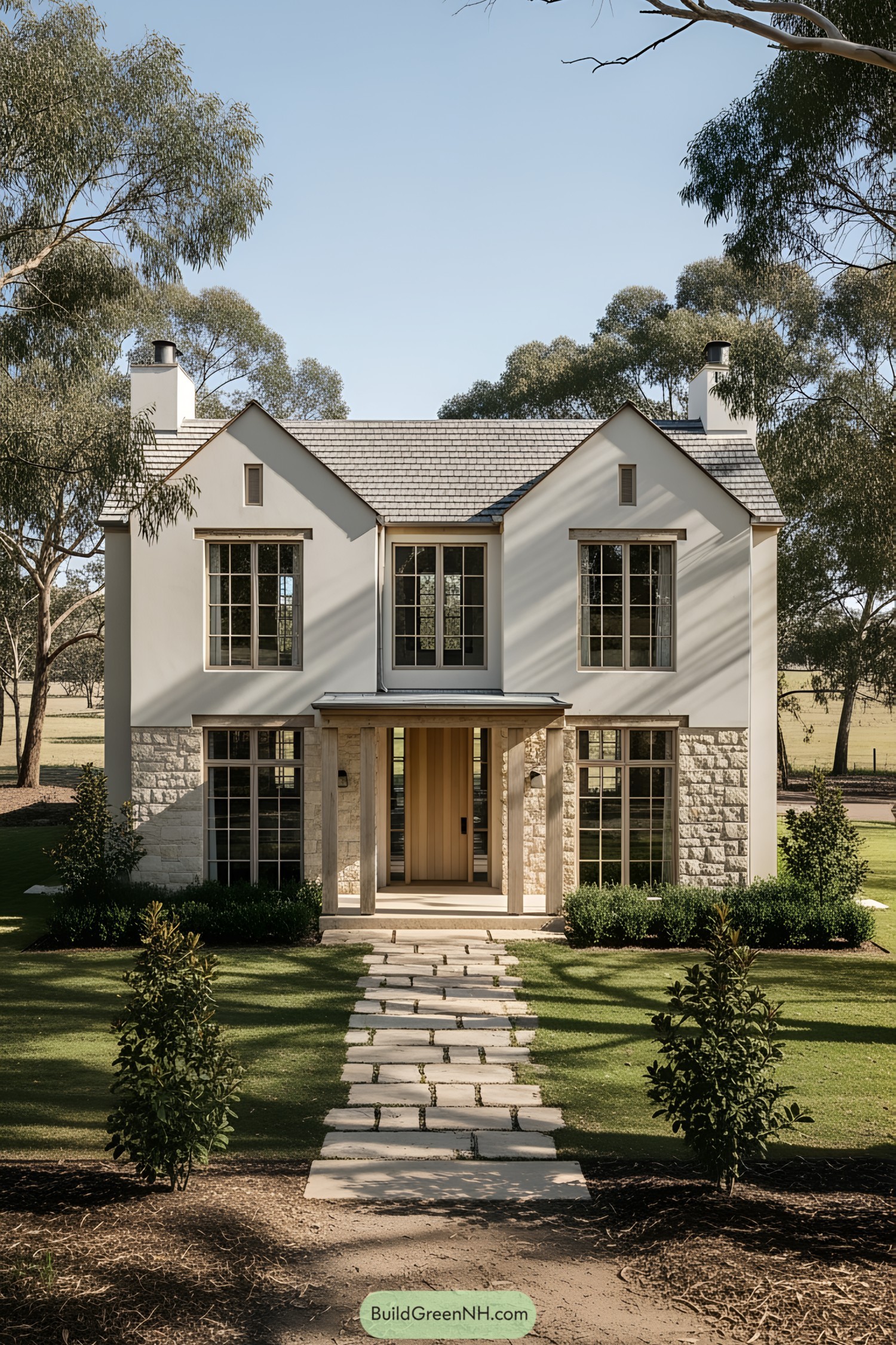 A European cottage nestled in lush greenery