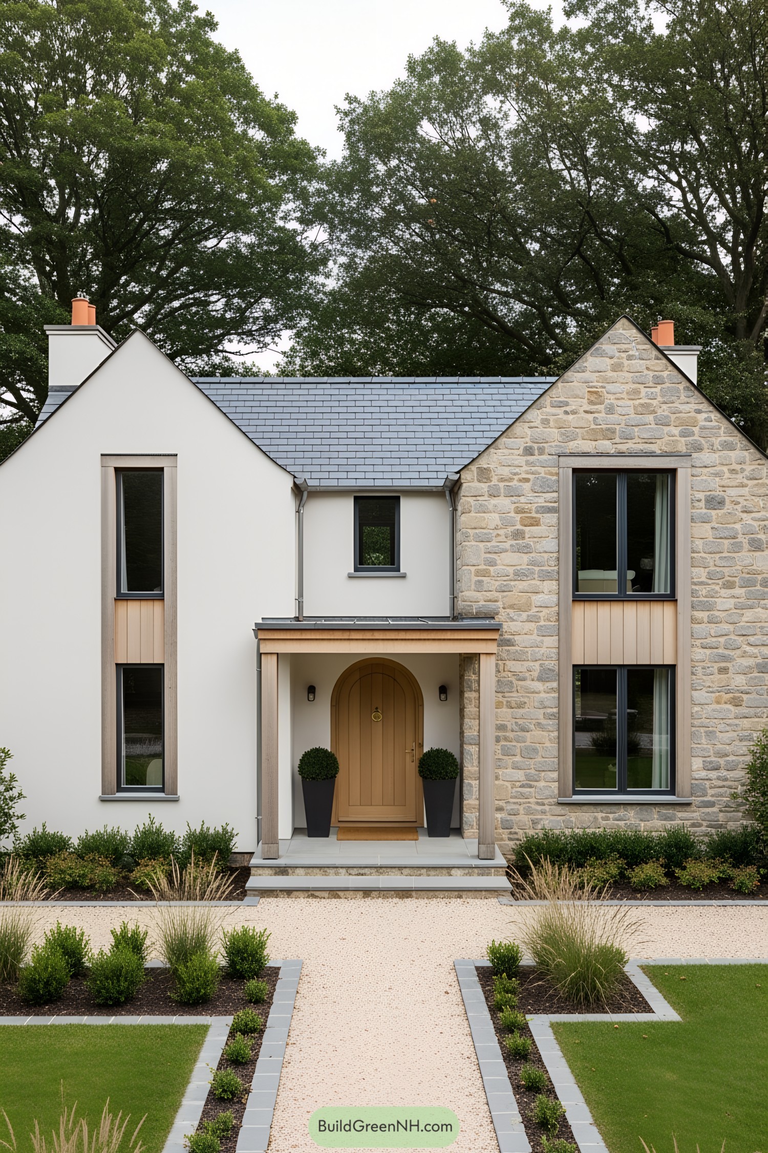 Contemporary European cottage with a welcoming entrance