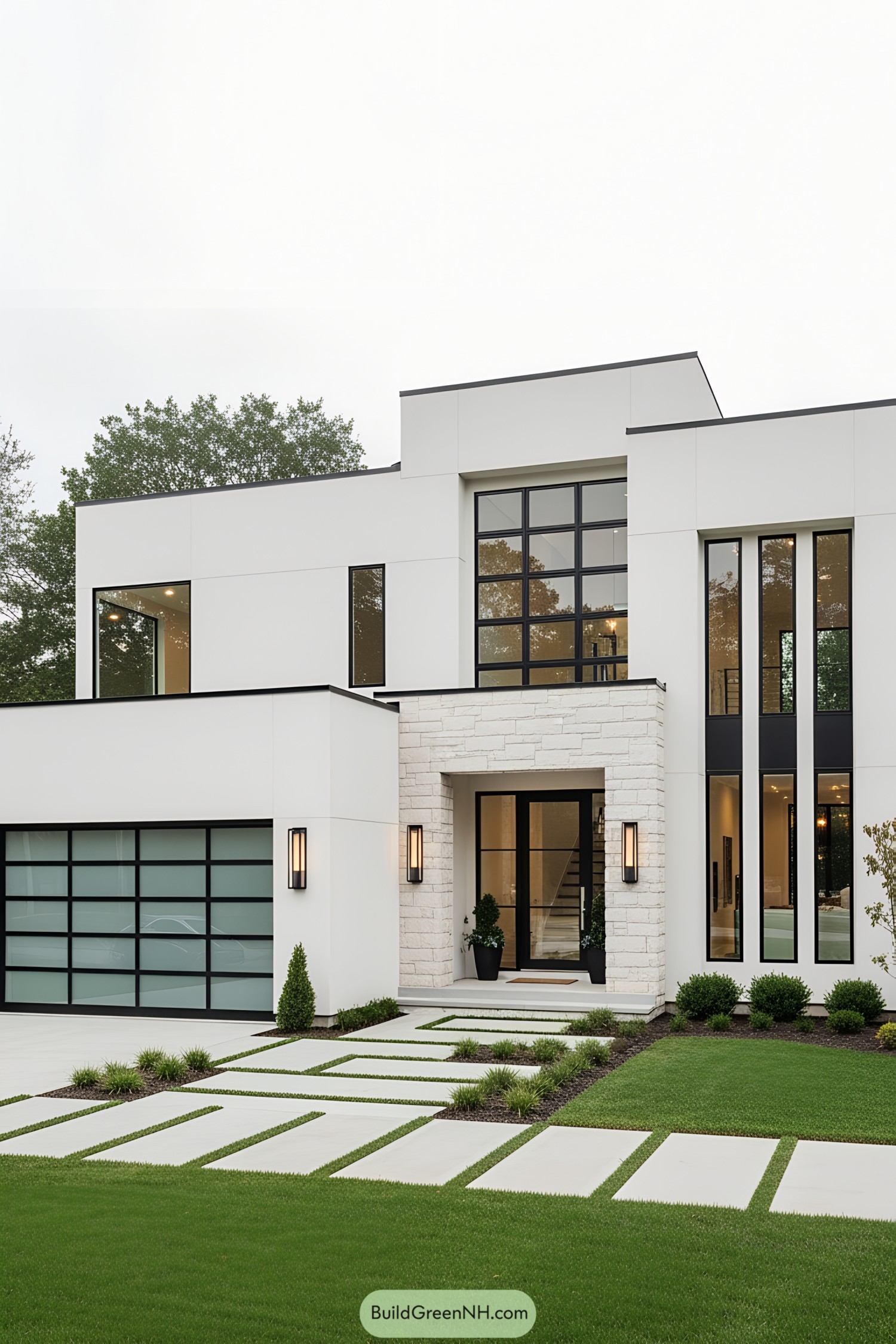 Modern house with sleek black-framed windows