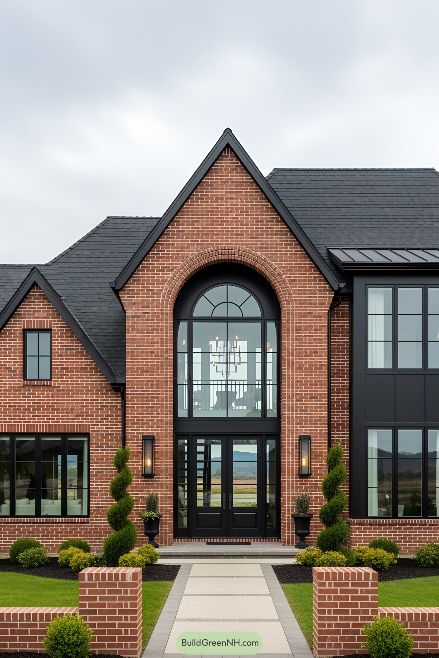 Modern house with stylish black-framed windows