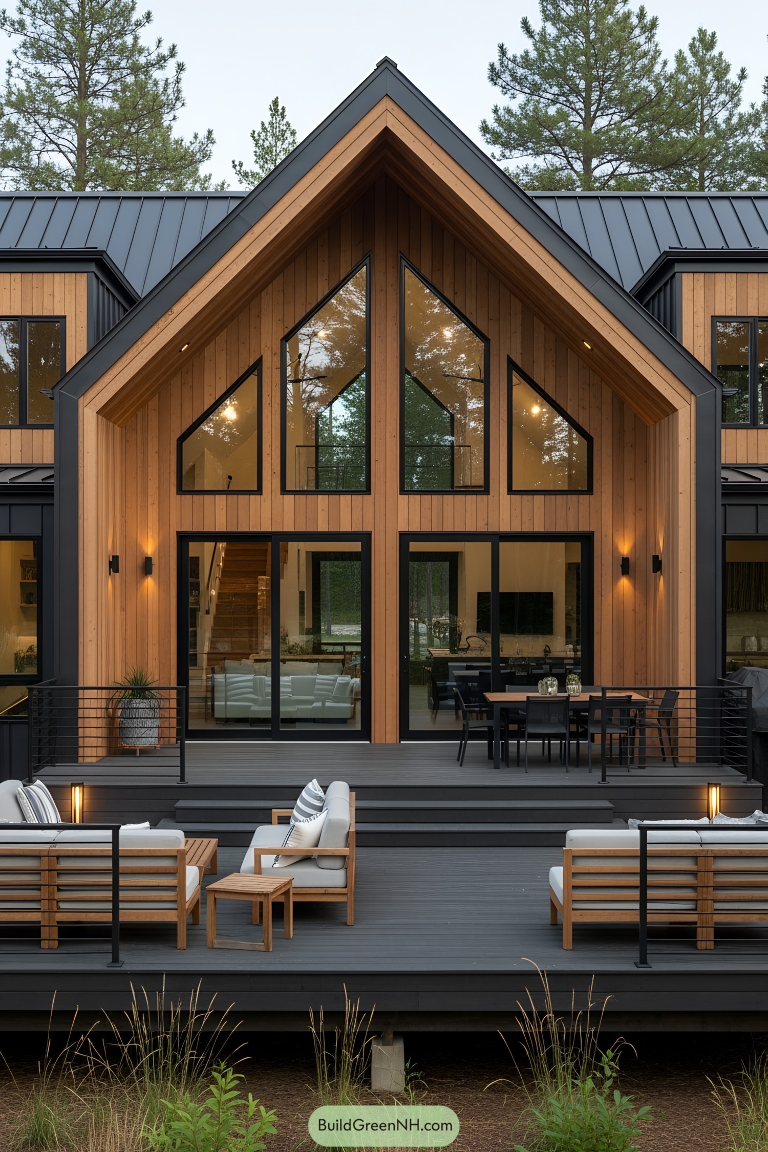 Contemporary house with large deck and ample seating area