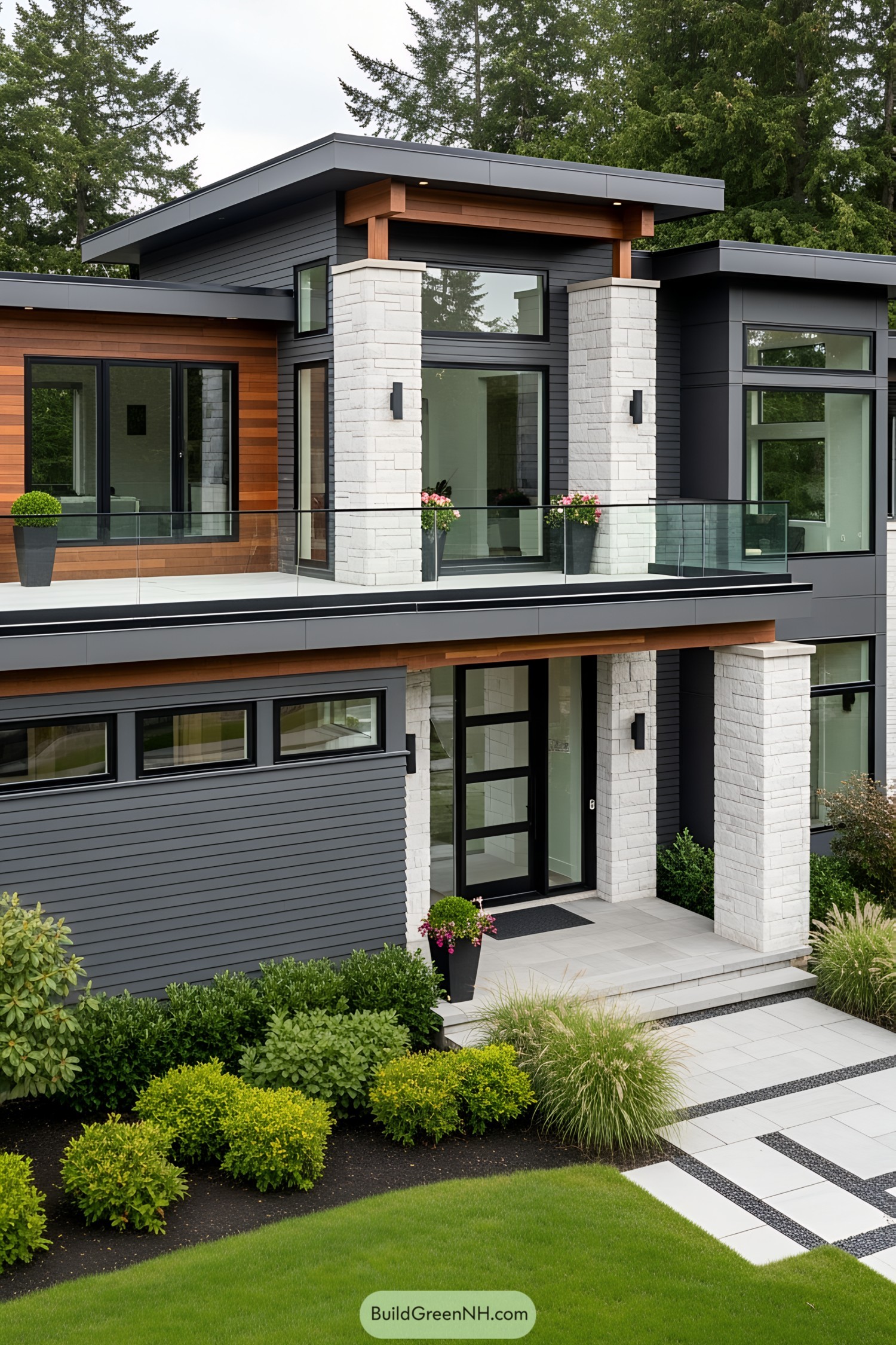 Stylish house with a spacious, glass-enclosed deck
