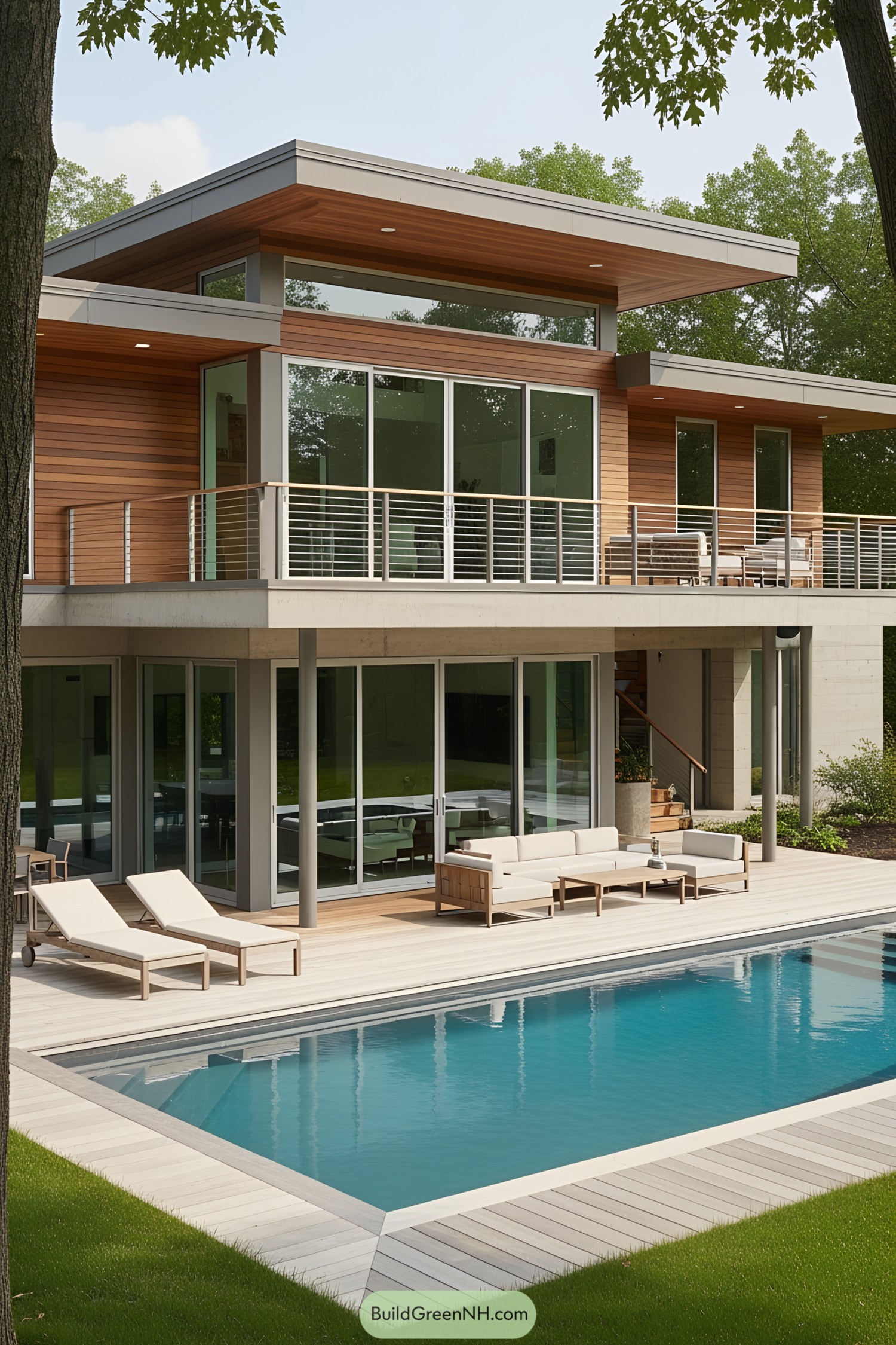 Modern house with large deck and pool