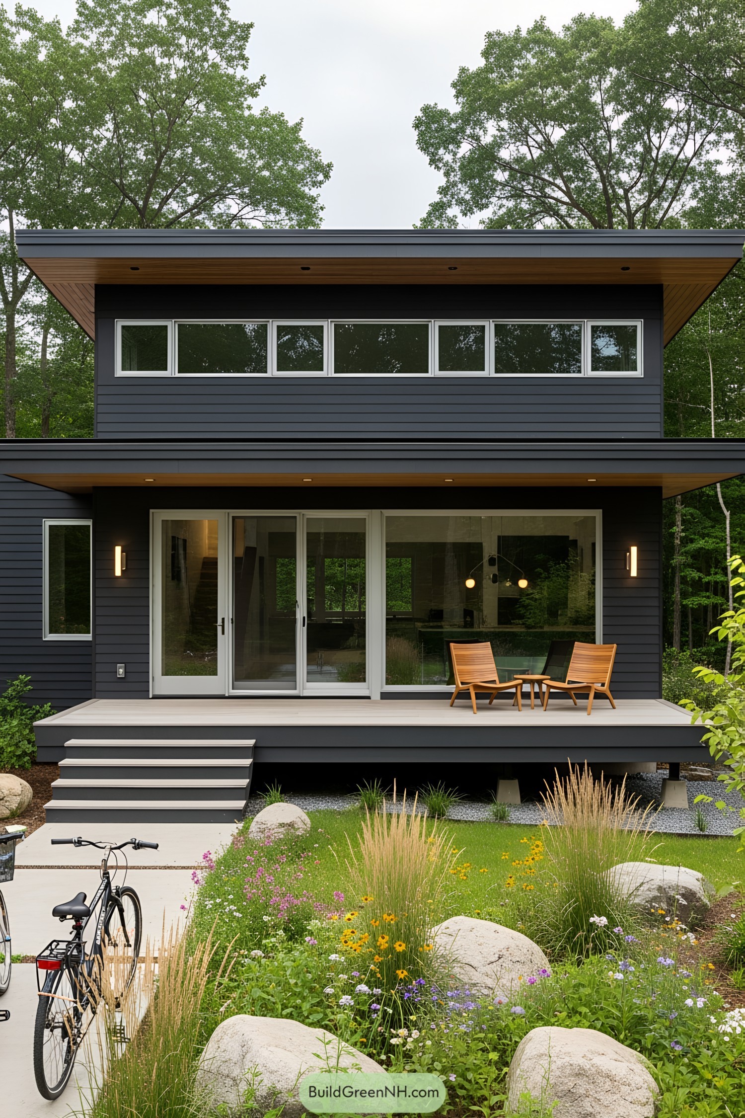 Modern house with a large deck and garden