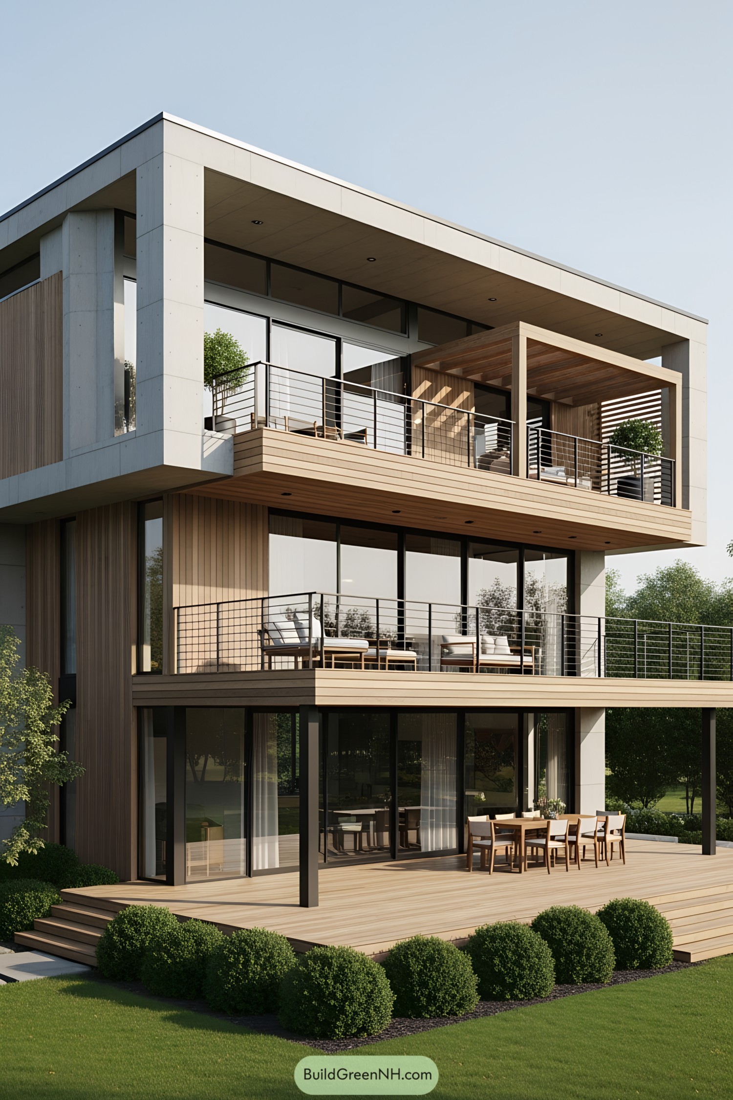 Modern house with large decks and sleek design