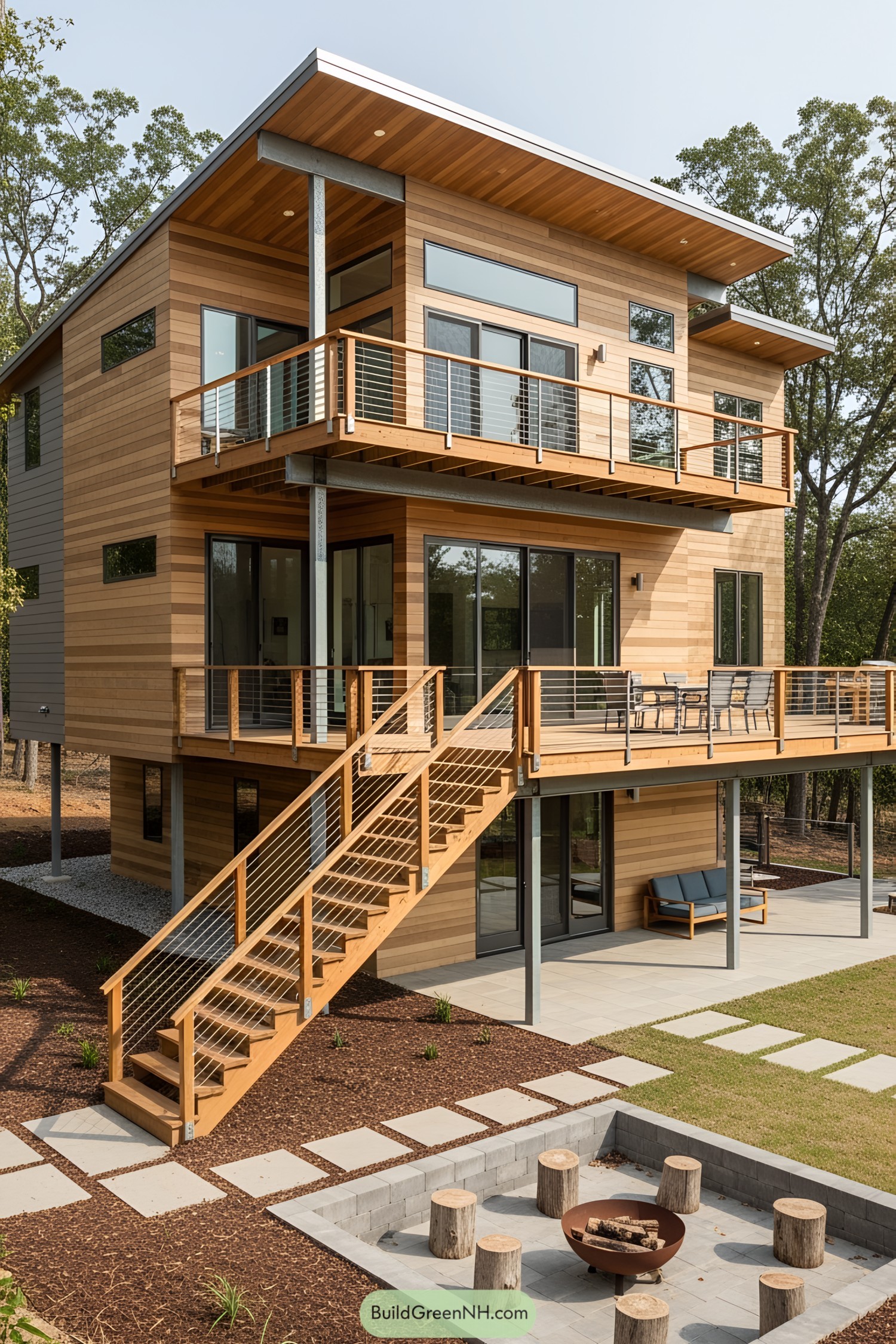 Contemporary house with large decks and wooden accents