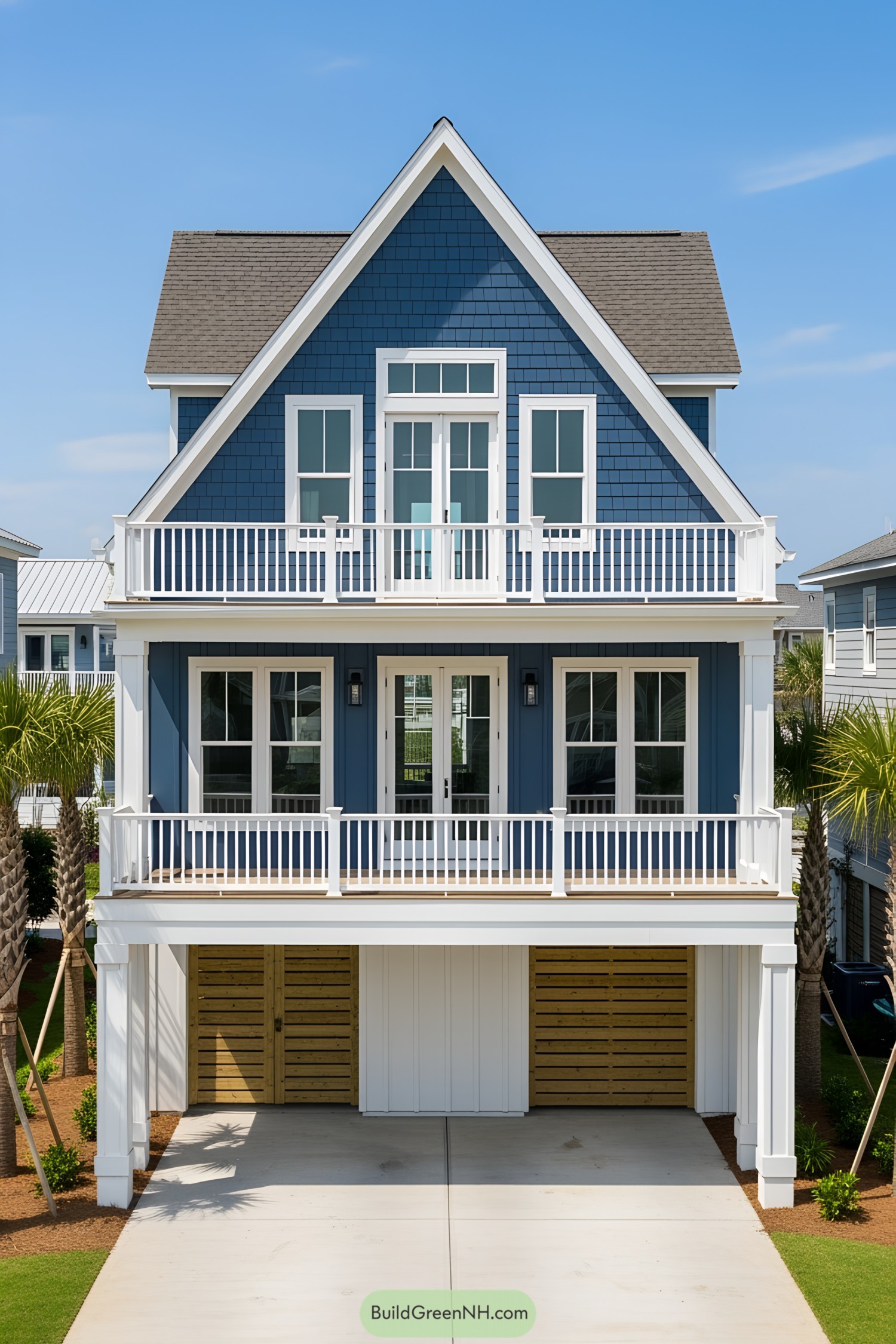 Modern house with a spacious blue deck
