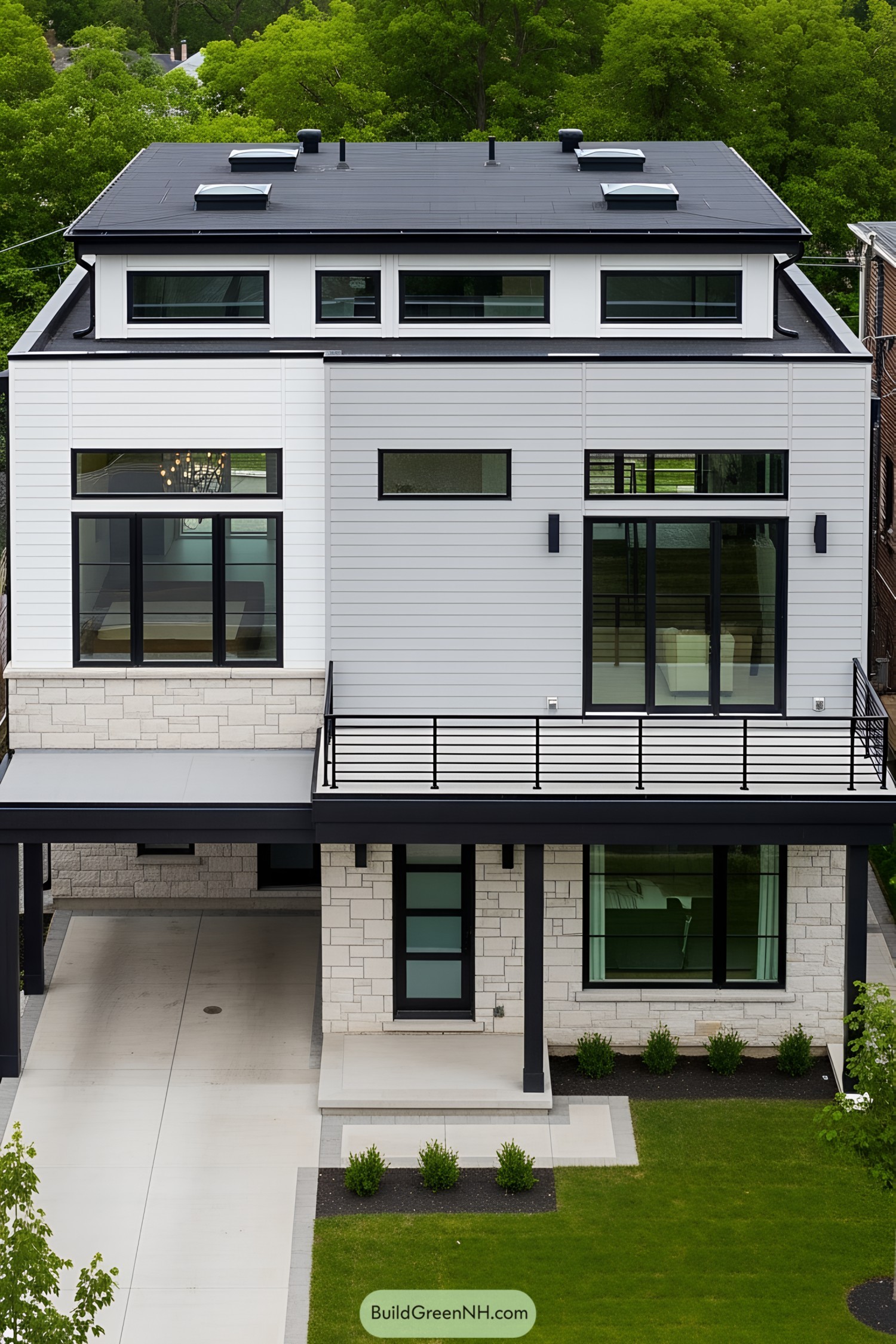Modern house with a spacious deck and sleek design