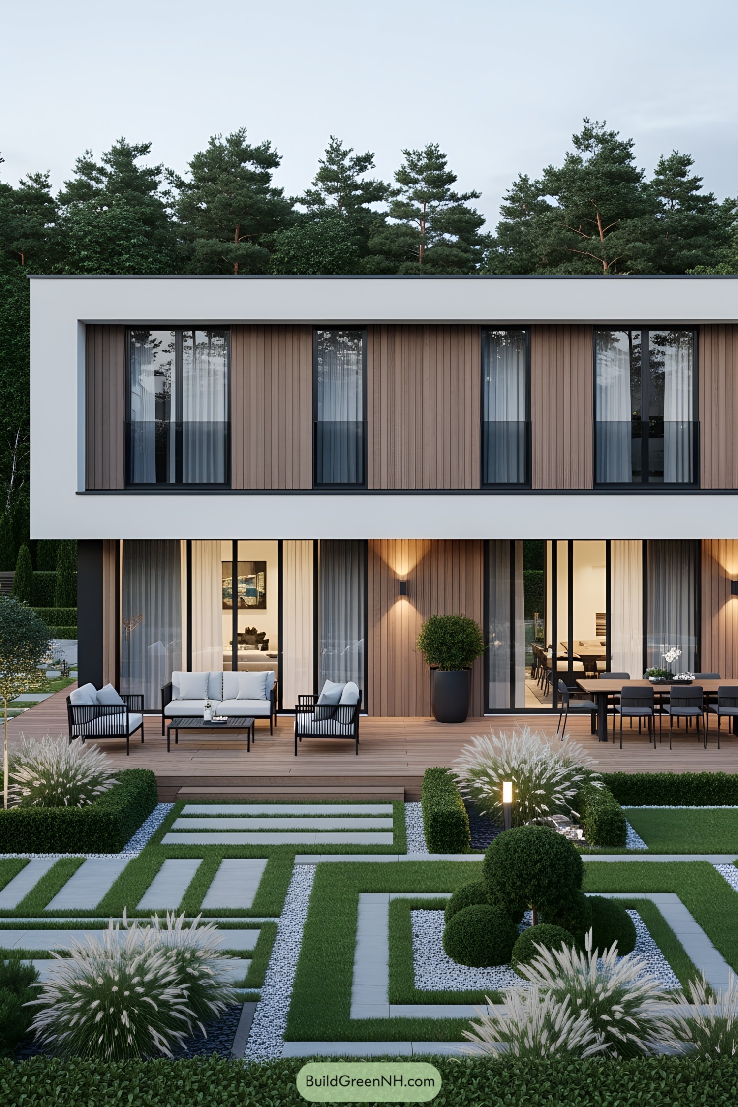 Modern house with sleek patio and garden