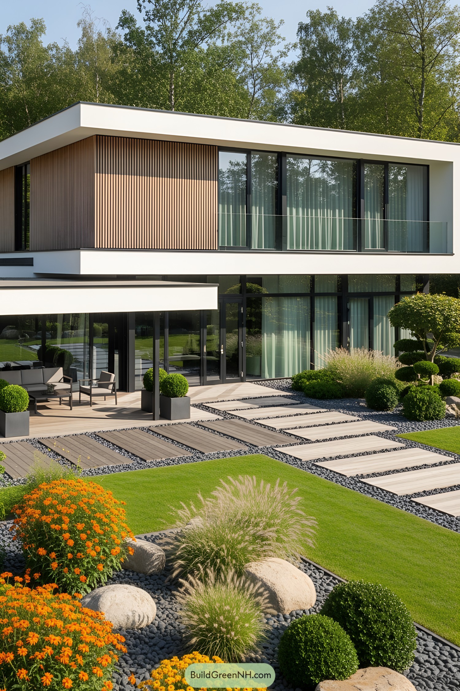 Modern house with garden and patio setup