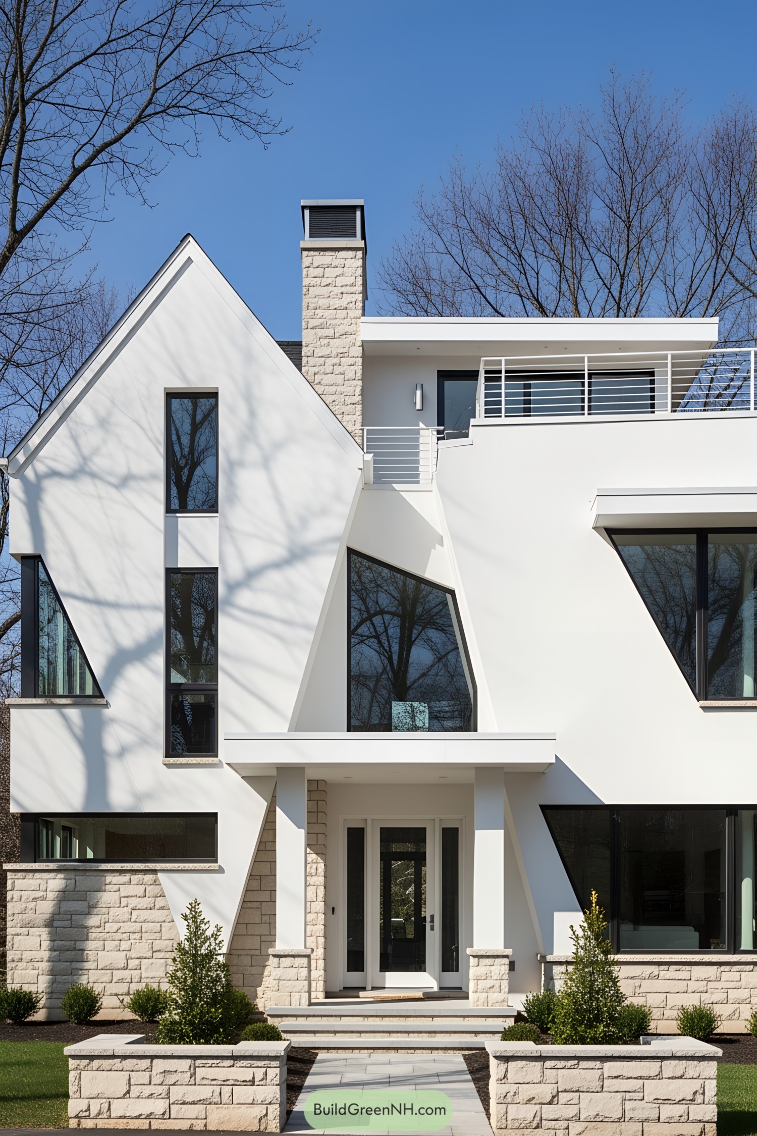 Contemporary white house with geometric design and terraces