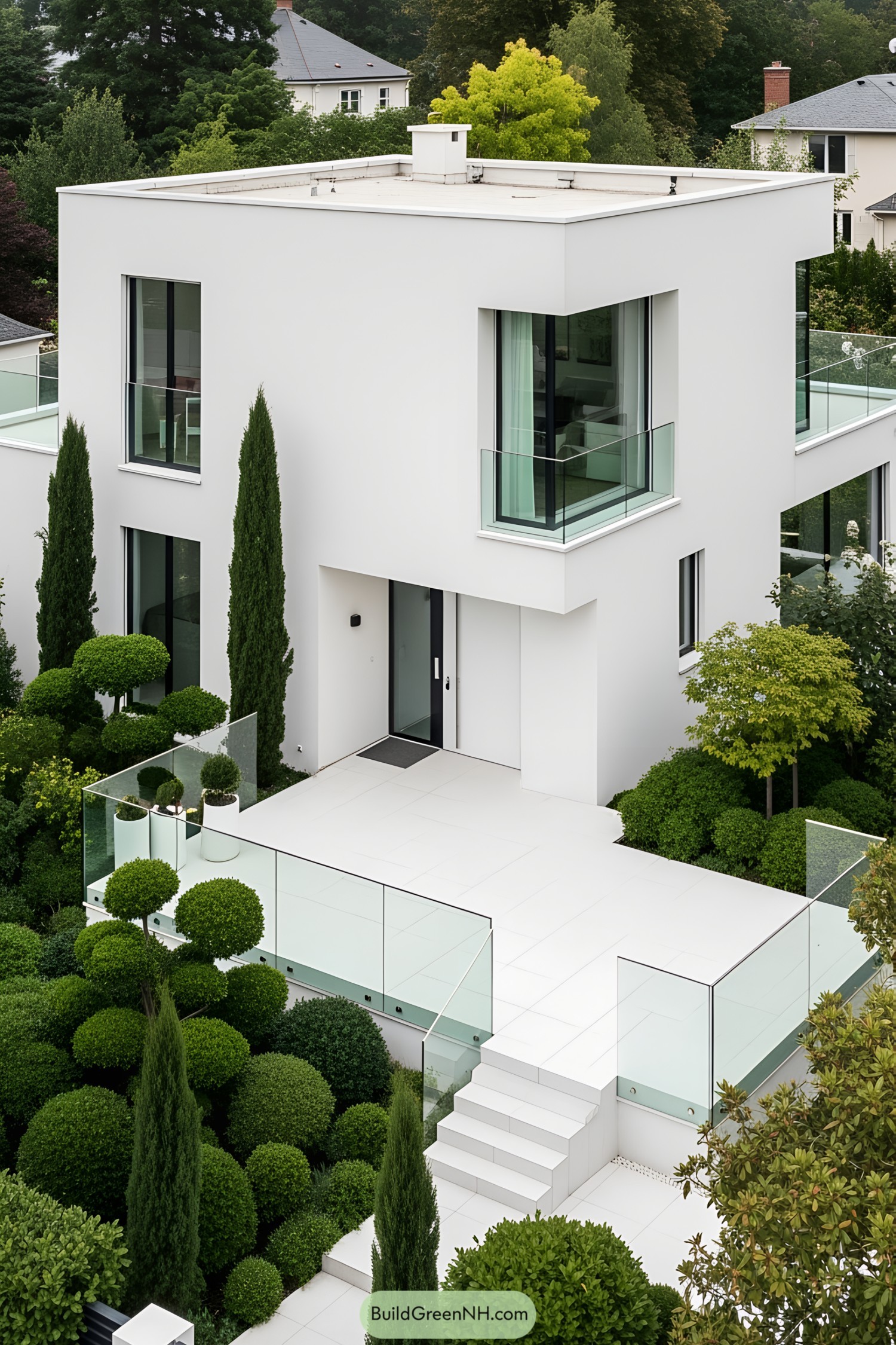 Modern white house with glass terraces