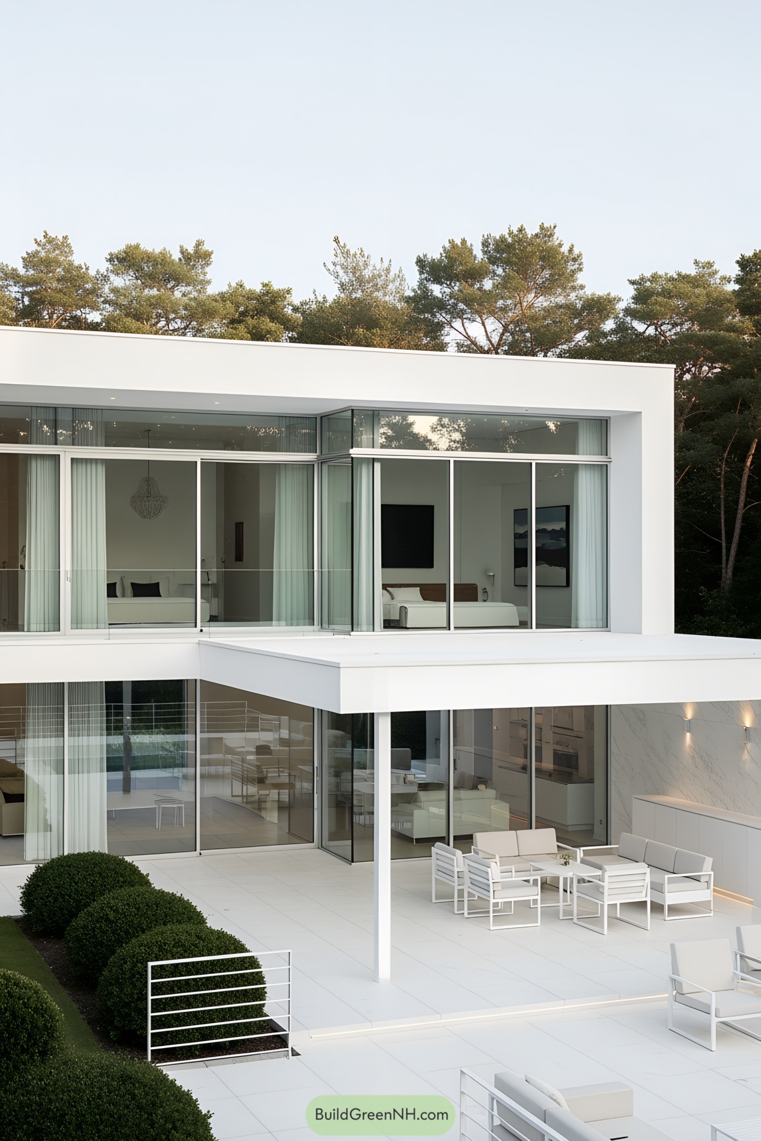 Modern white terrace with glass walls
