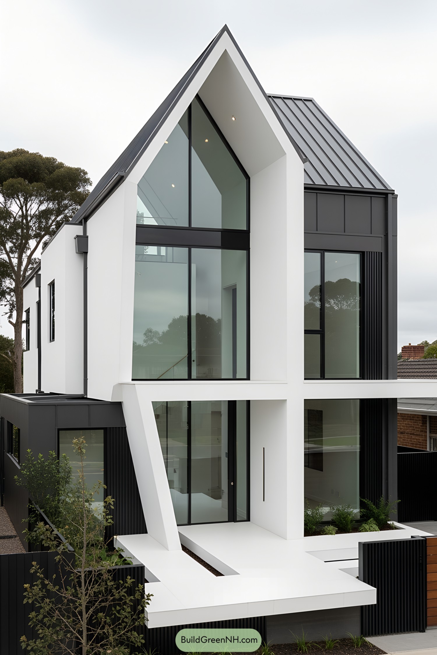 Contemporary house with angular white terraces