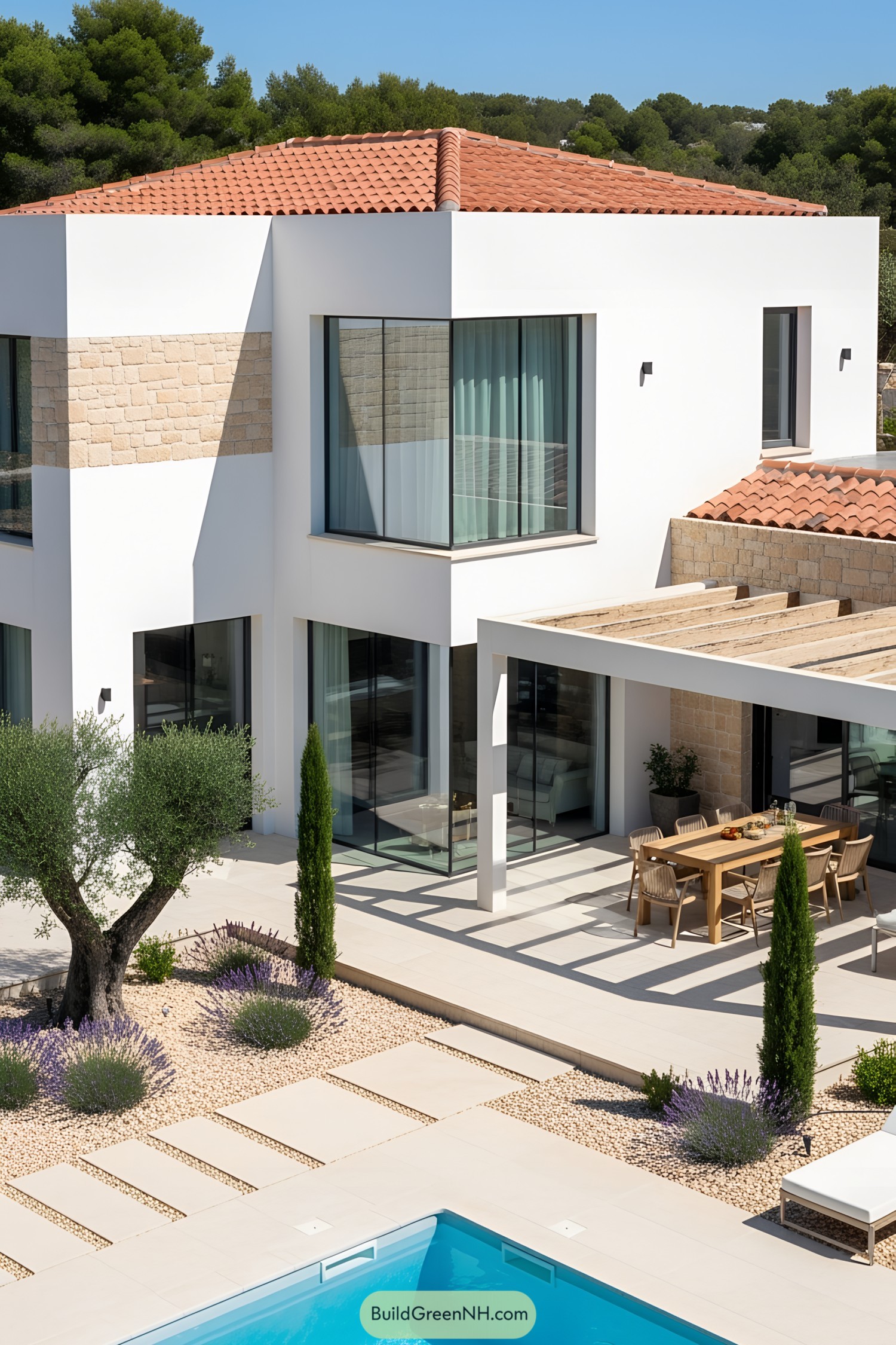Modern Mediterranean house with patio and pool